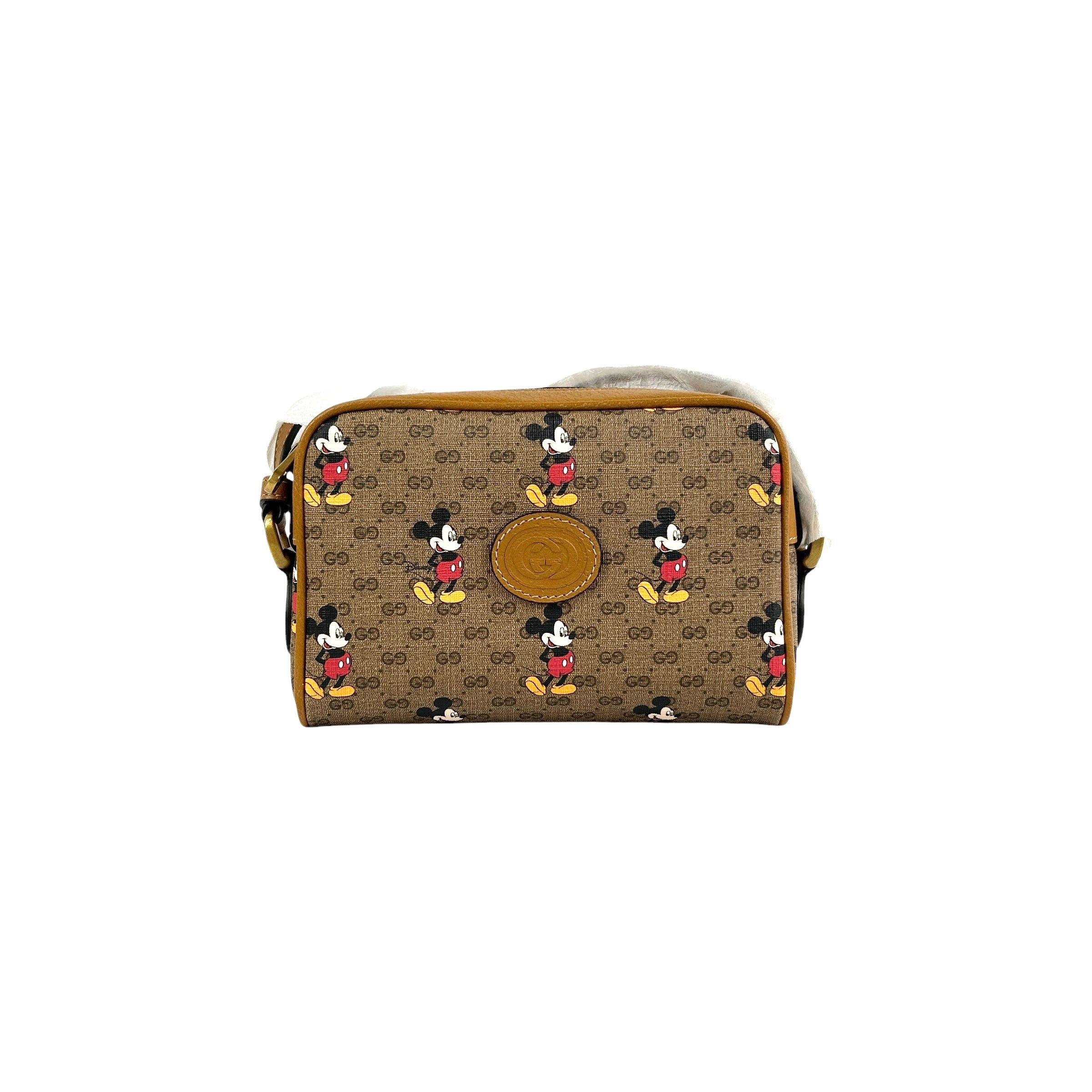 Gucci X Disney Brown GG Coated Canvas Mickey Mouse Mini Crossbody Bag