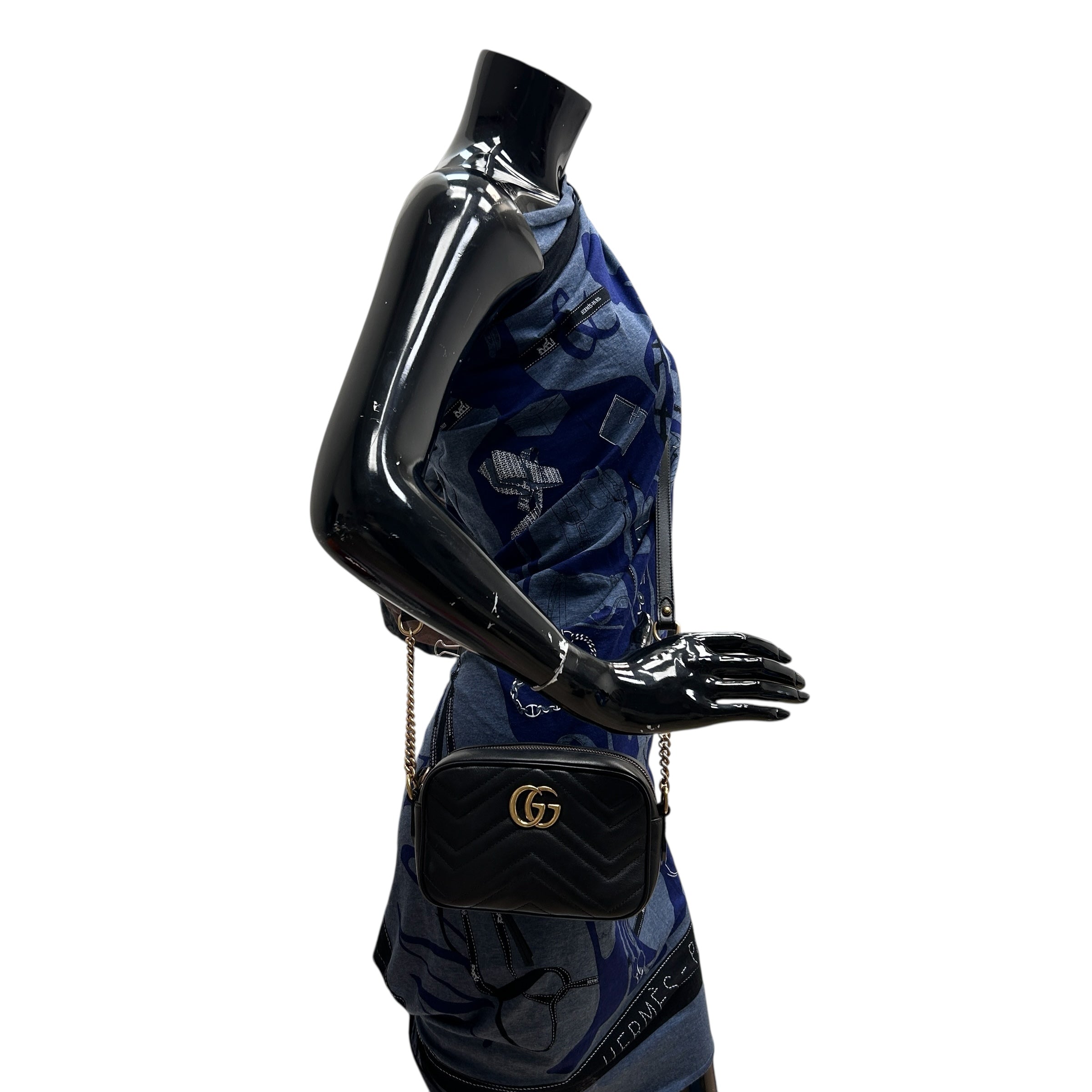 Black Quilted Leather Marmont Mini Camera Bag w/GHW