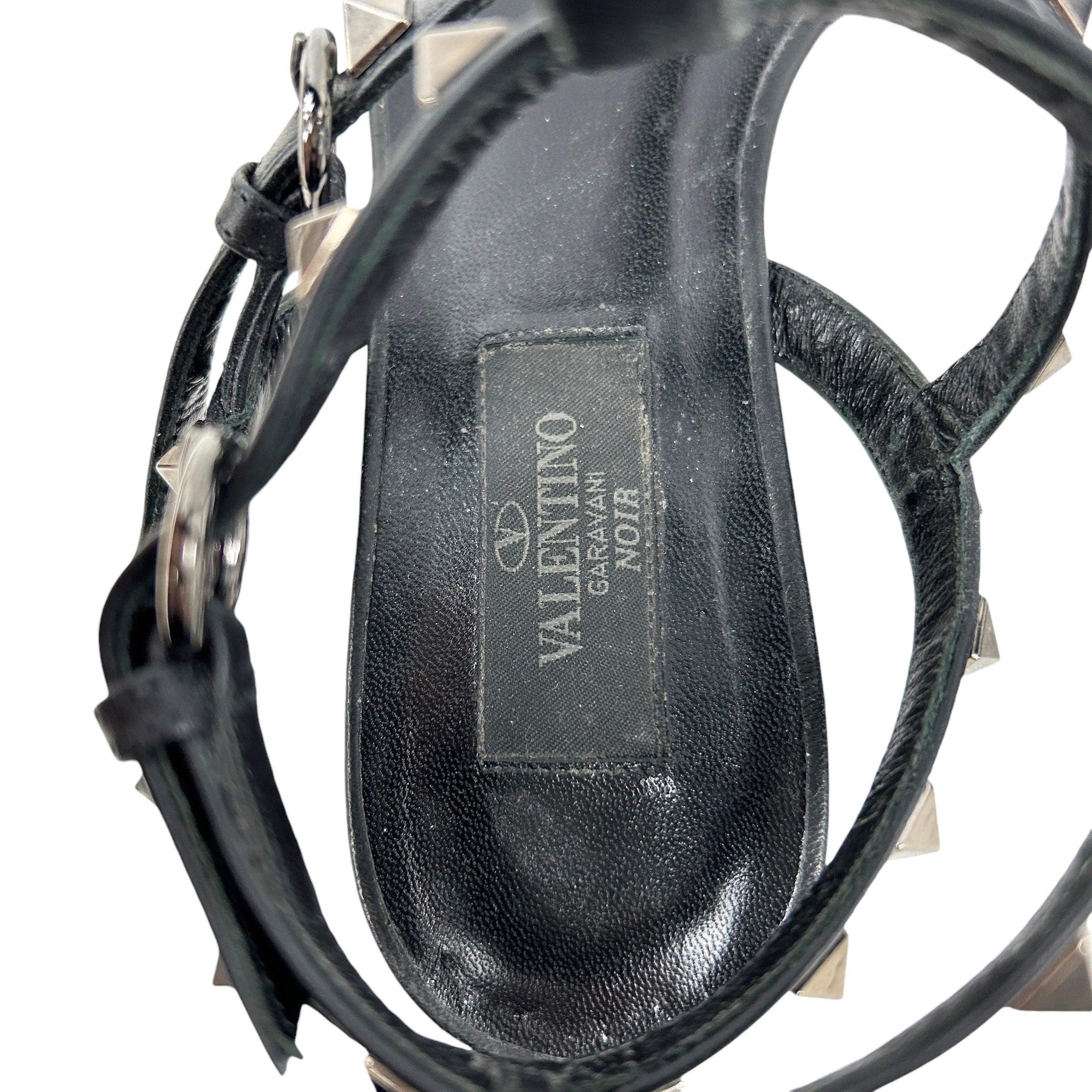 Black Leather Rockstud Flat Sandals w/RHW