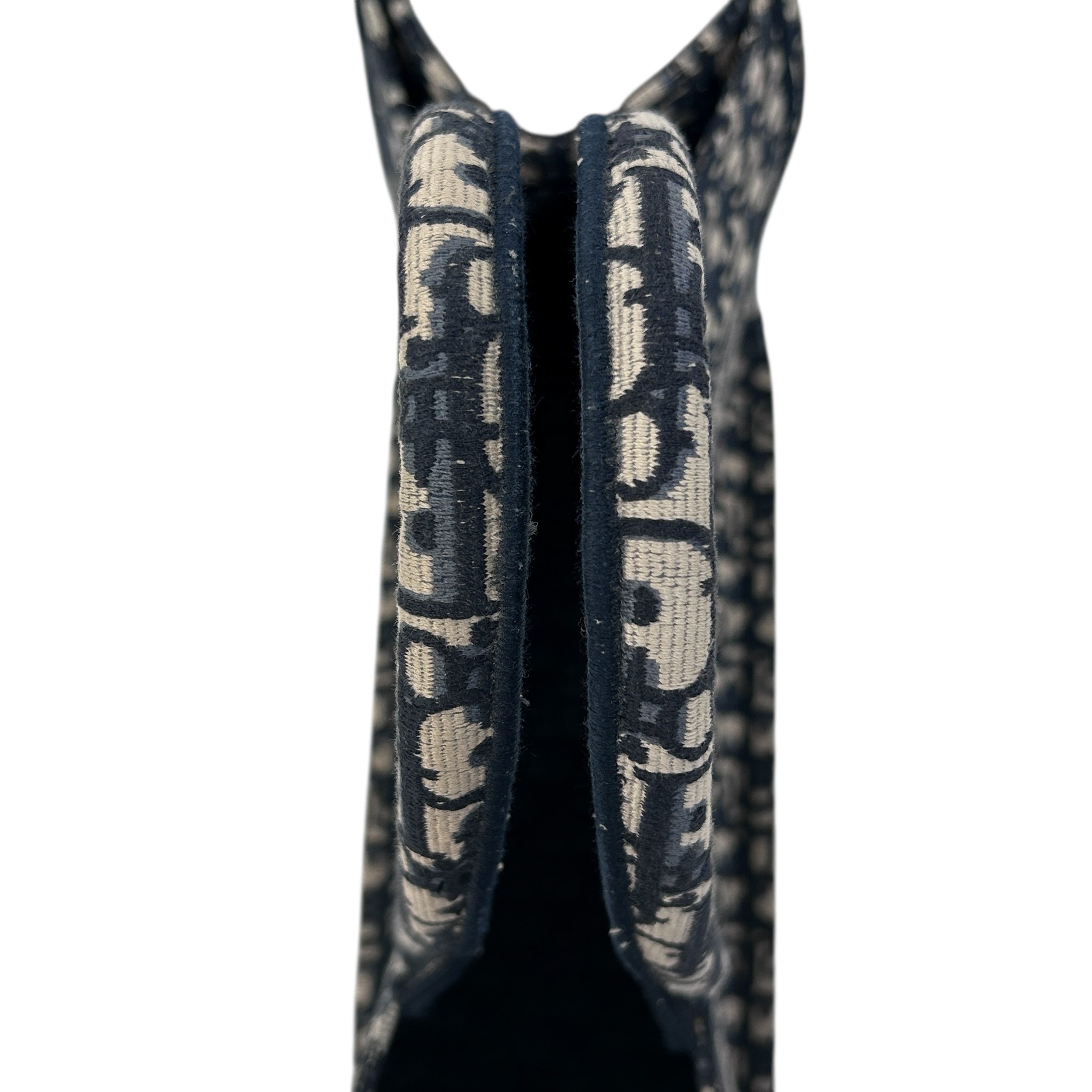 Ecru and Blue Oblique Embroidery Medium Book Tote