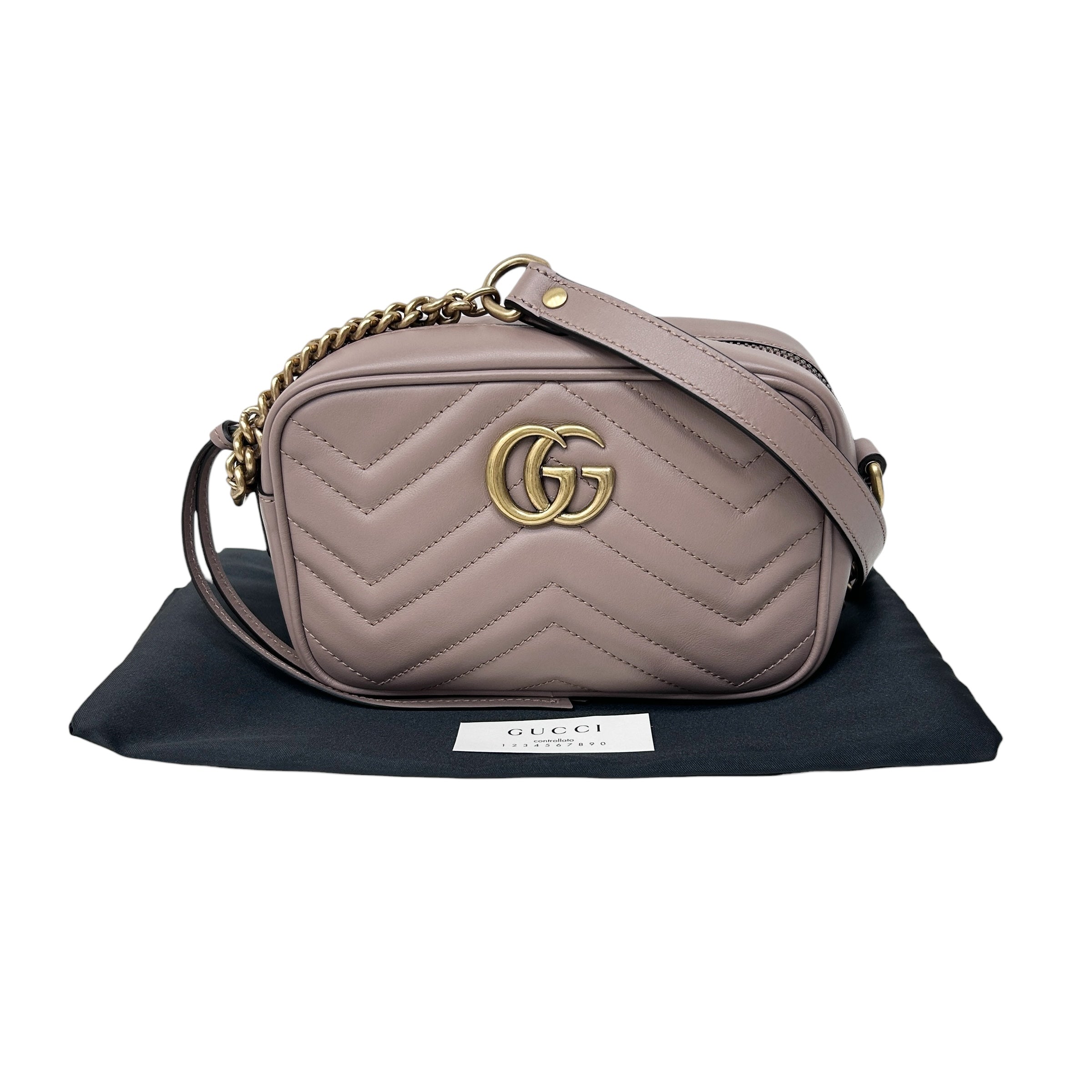 Taupe Quilted Leather Marmont Mini Camera Bag w/GHW