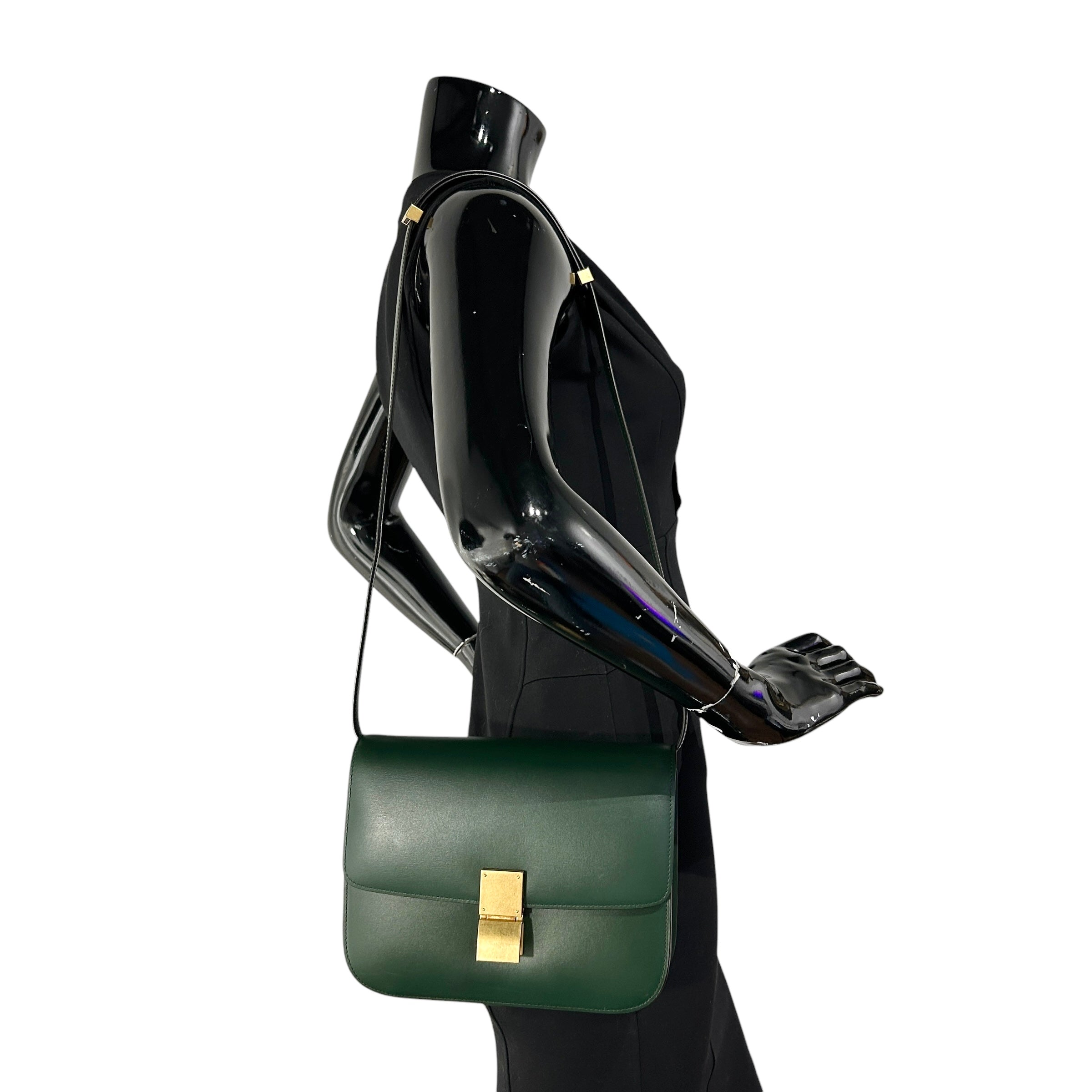 Dark Green Medium Classic Calf Box Bag w/AGHW