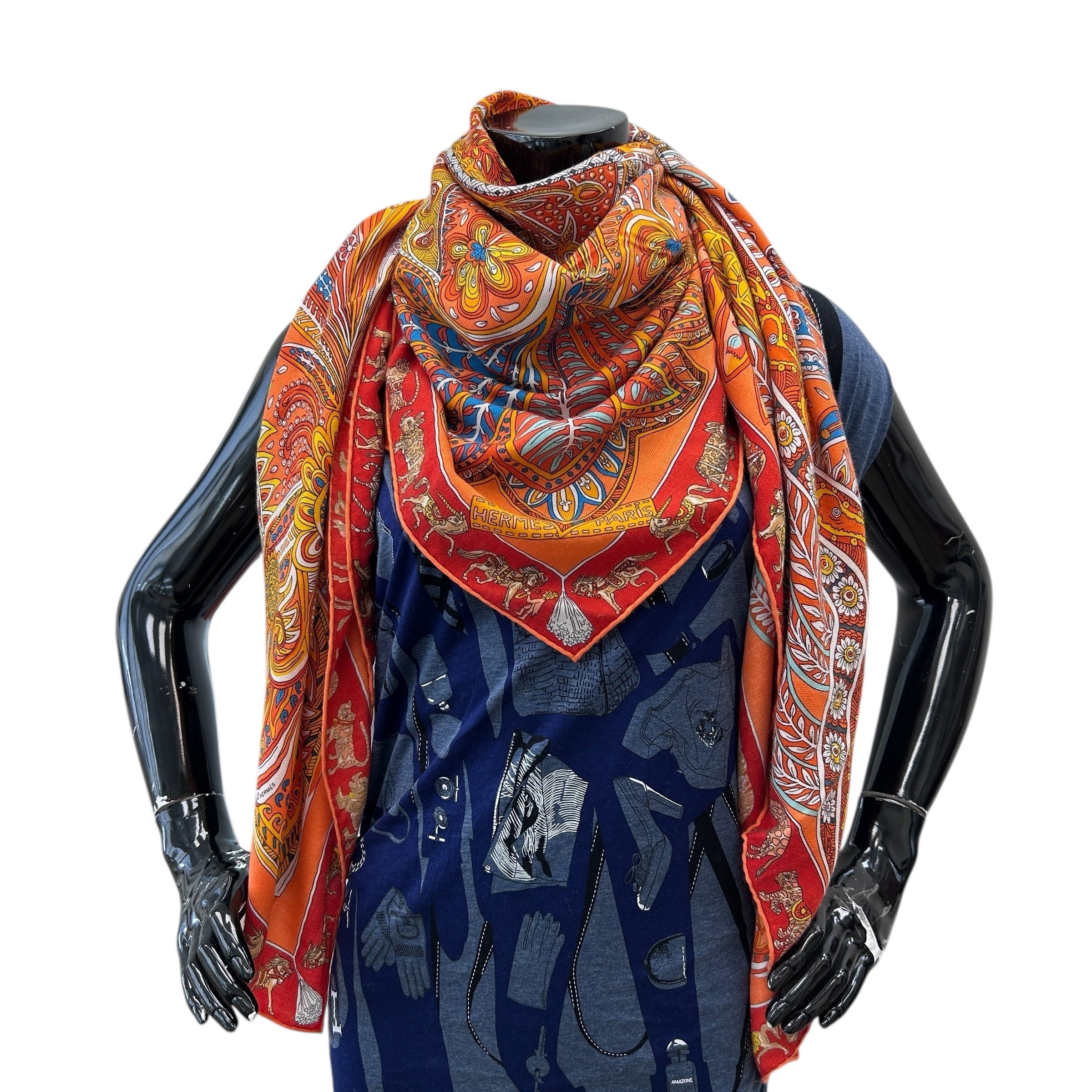 Orange/Red Jardin de la Maharani Cashmere Shawl