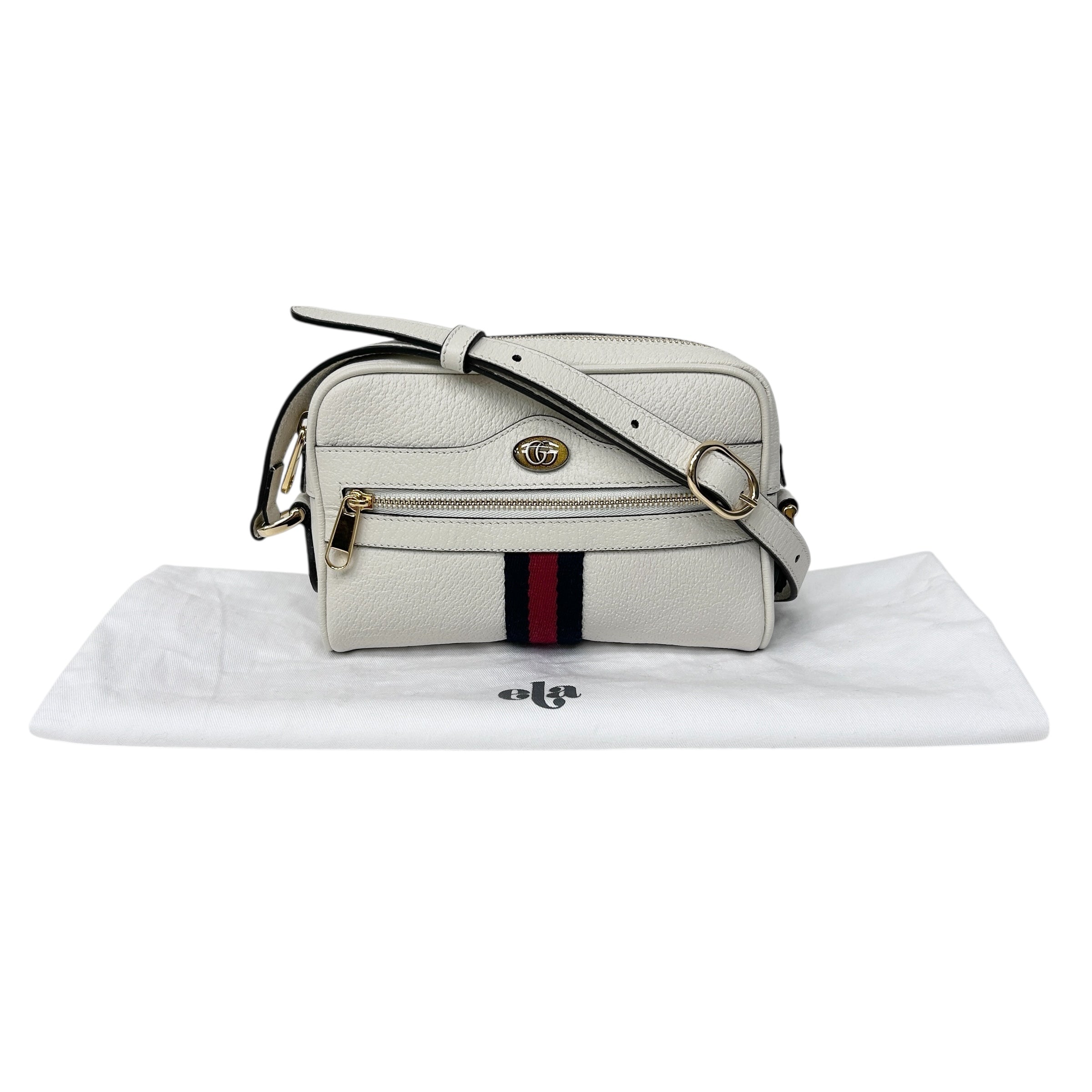 White Leather Mini Sylvie Web Ophidia Crossbody Bag w/GHW