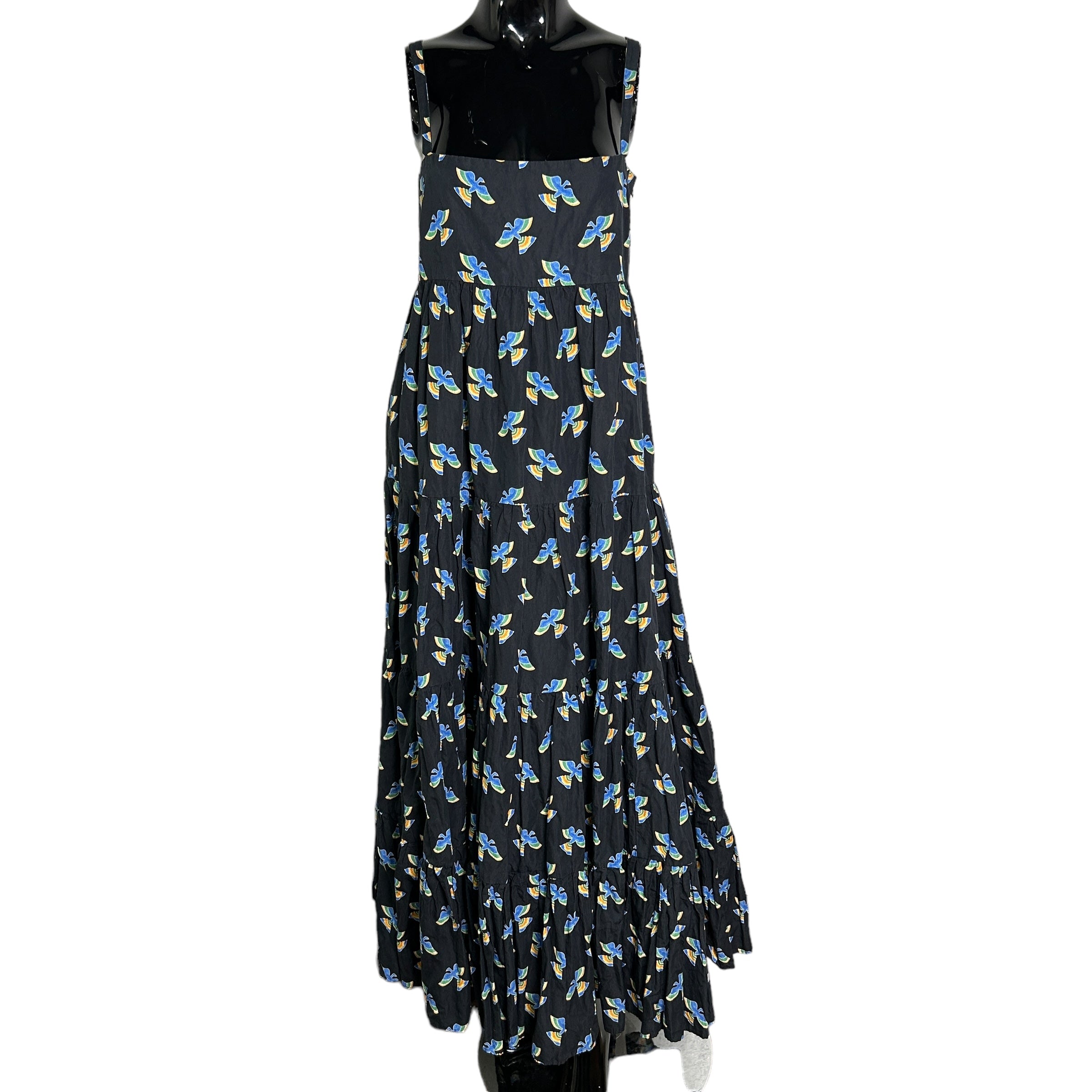 Black Blue Bird Pattern Long Tank Dress
