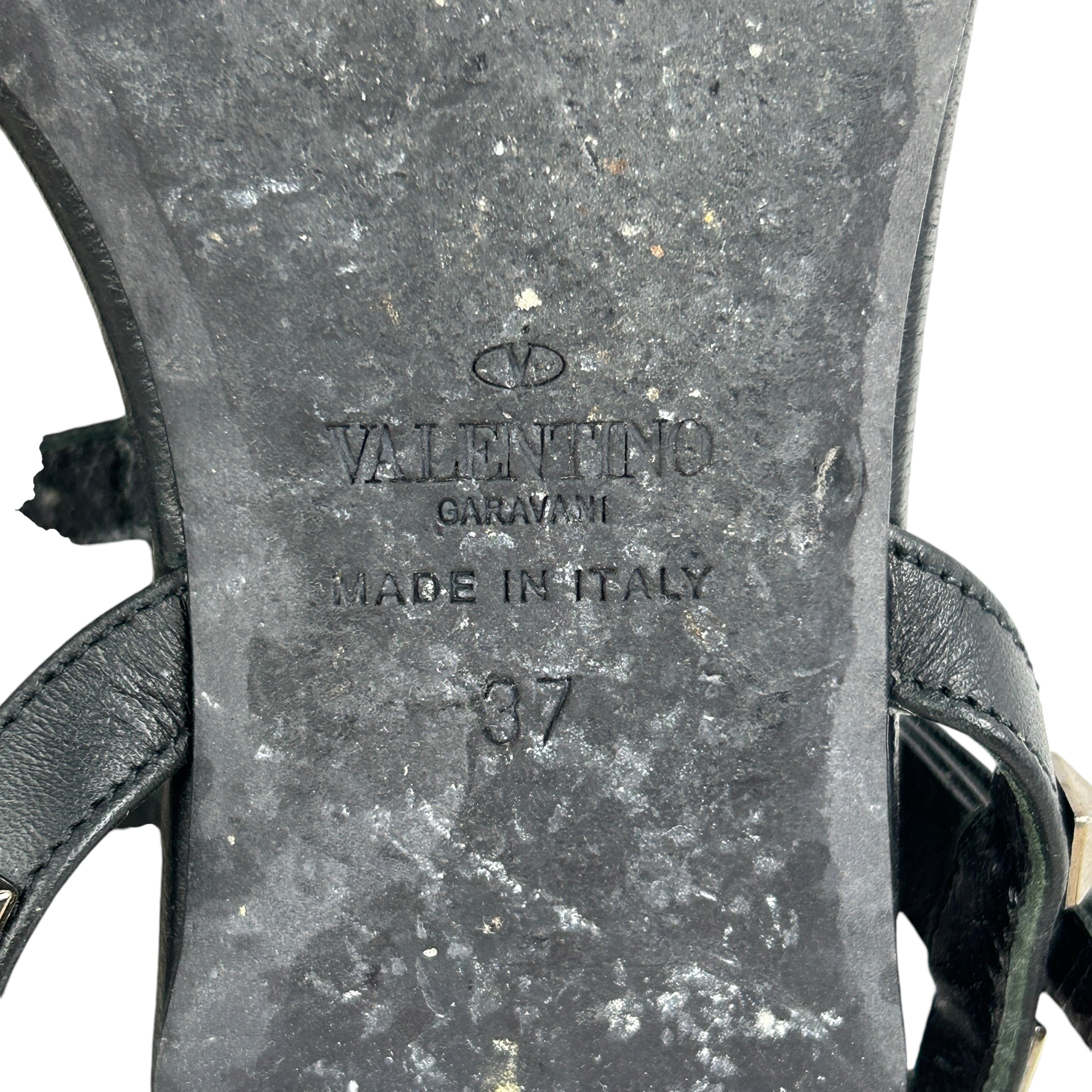 Black Leather Rockstud Flat Sandals w/RHW