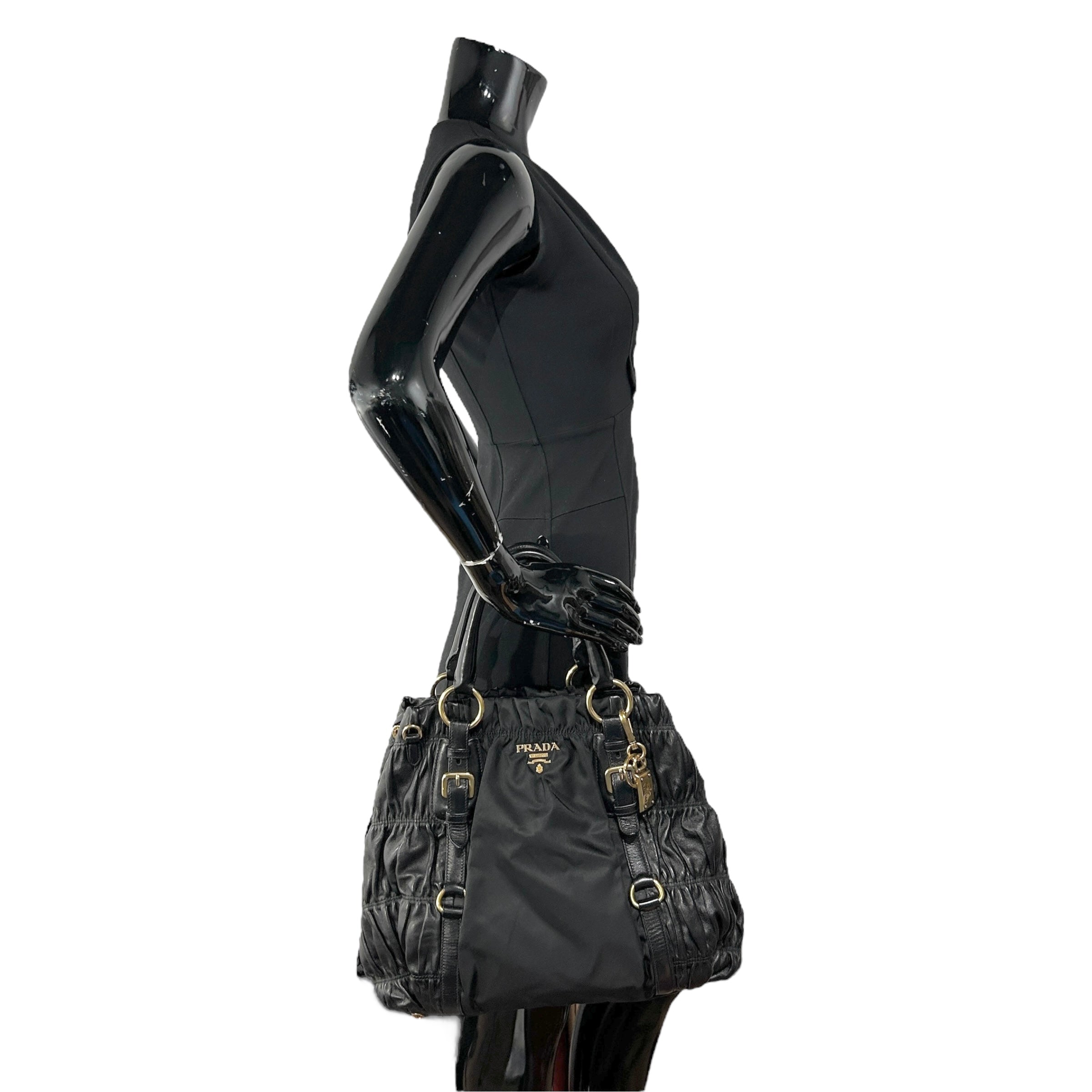 Black Nappa & Nylon Gaufre Tote w/GHW