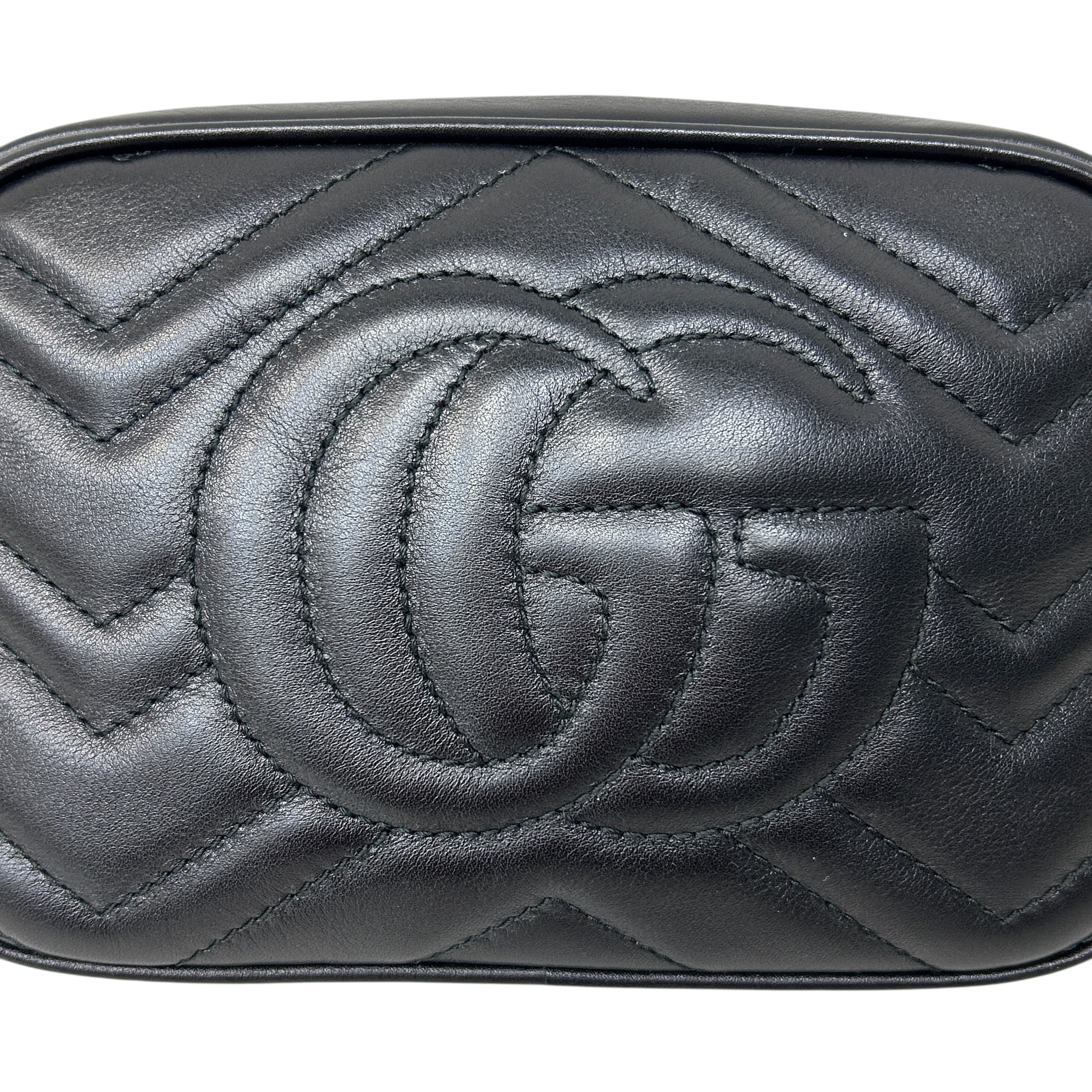 Black Quilted Leather Marmont Mini Camera Bag w/GHW