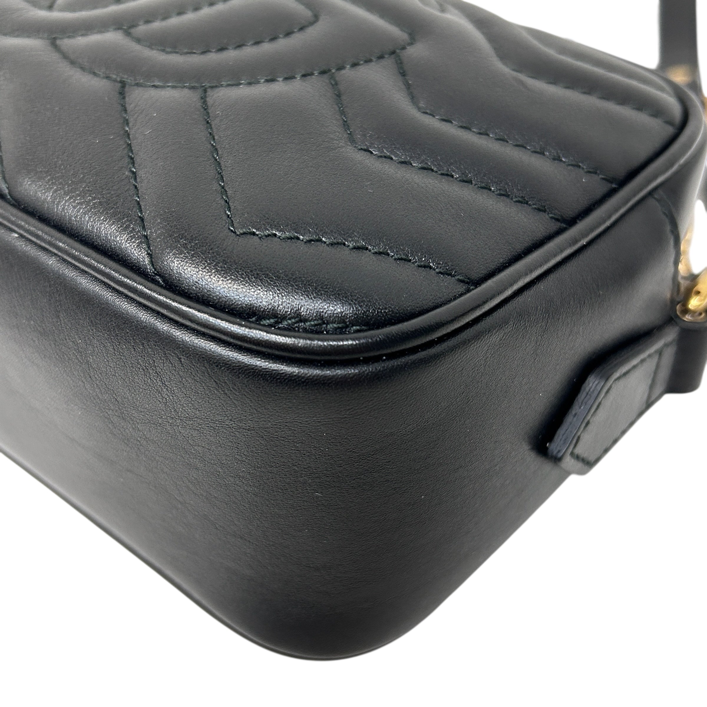 Black Quilted Leather Marmont Mini Camera Bag w/GHW