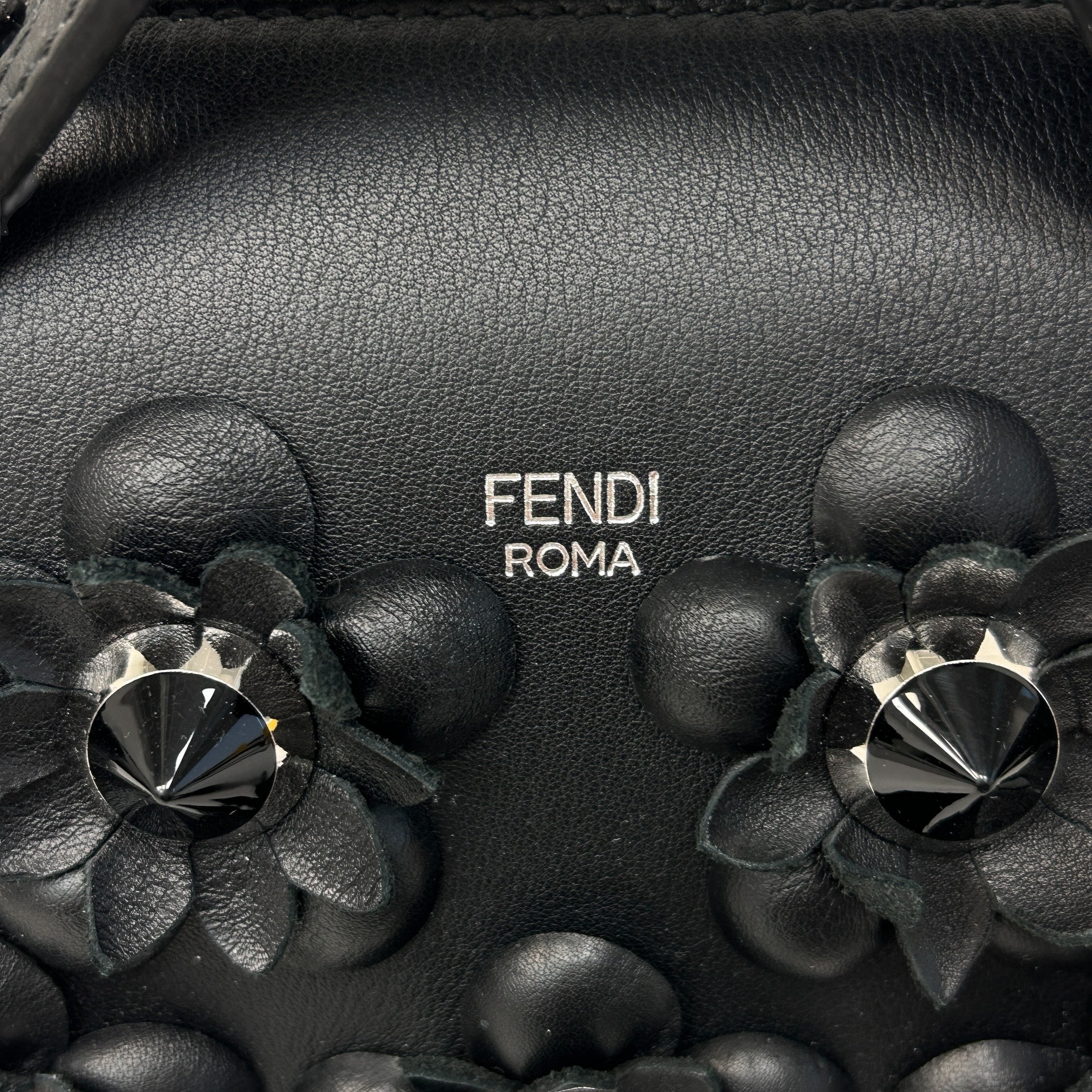 Black Leather Flower Studded Mini By the Way Bag w/SHW