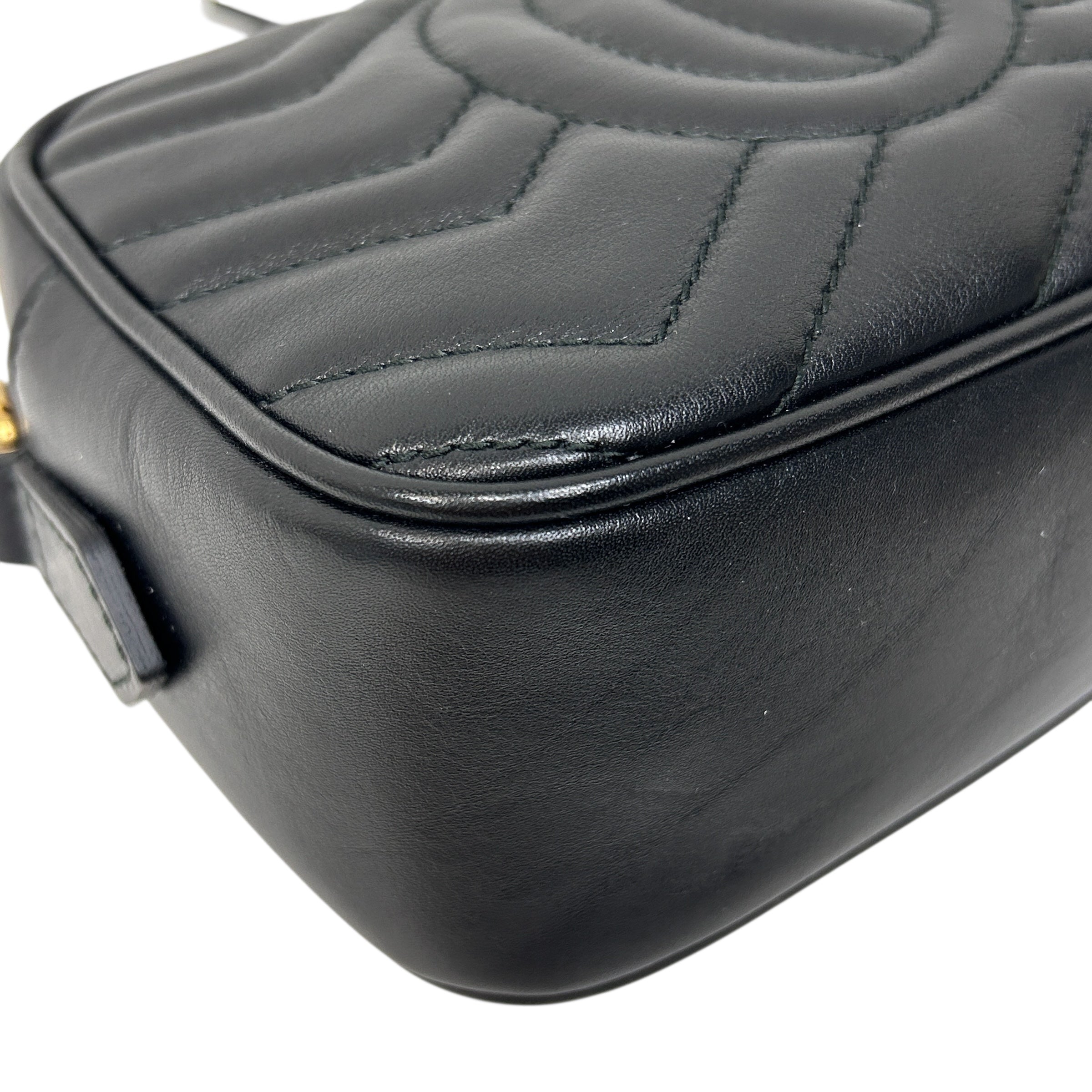 Black Quilted Leather Marmont Mini Camera Bag w/GHW