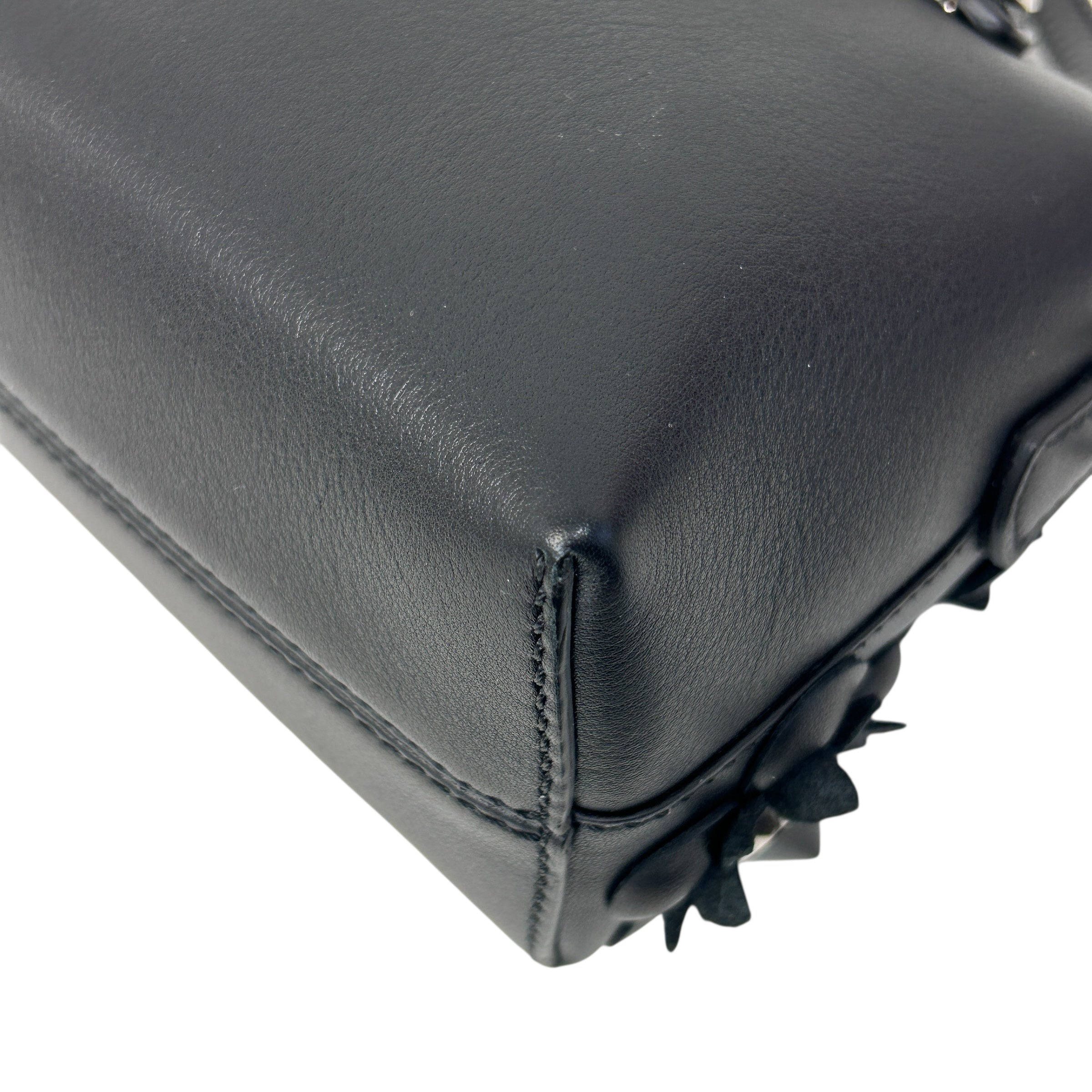 Black Leather Flower Studded Mini By the Way Bag w/SHW