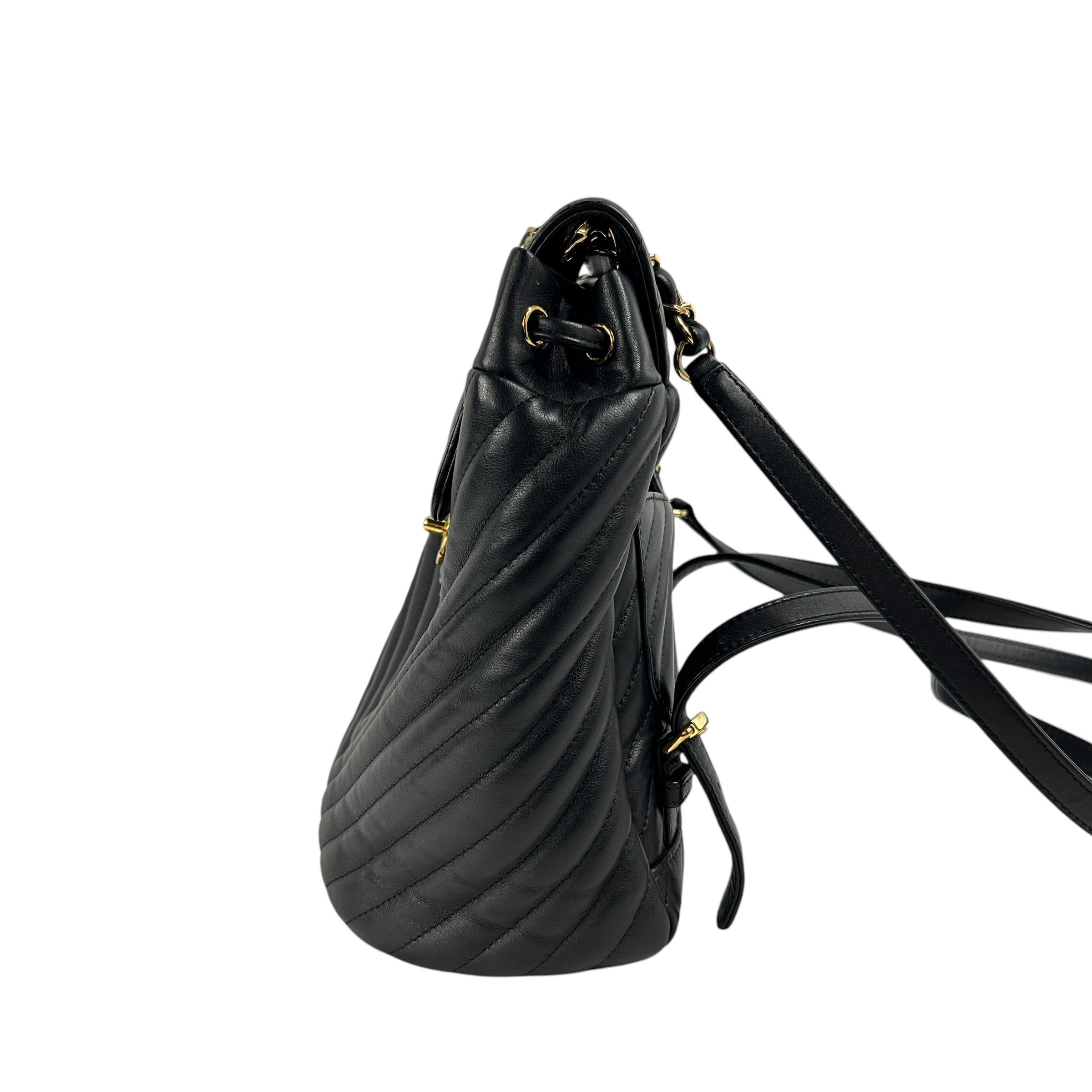 Black Chevron Lambskin Leather Spirit Backpack