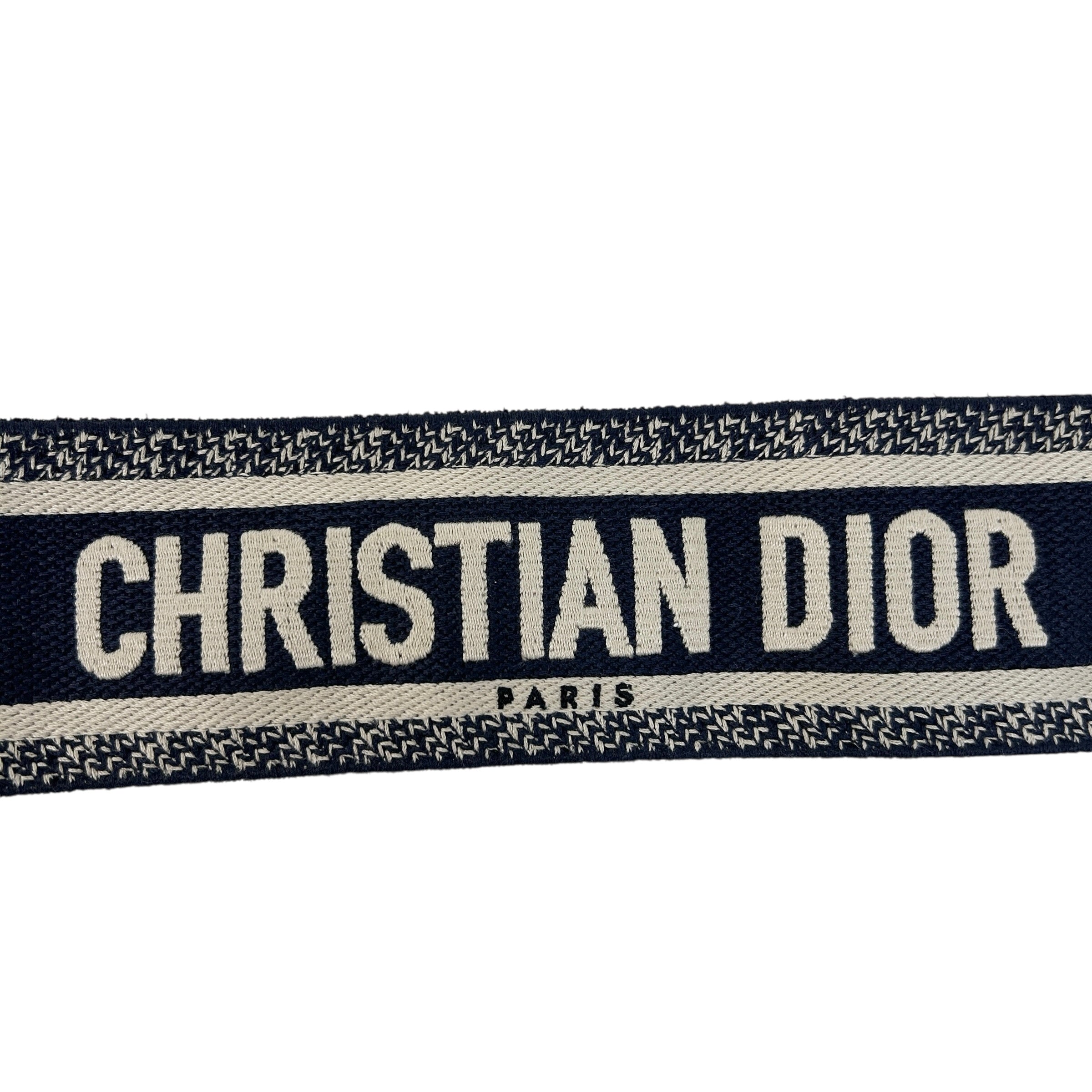 Ecru and Blue Embroidered Bag Strap