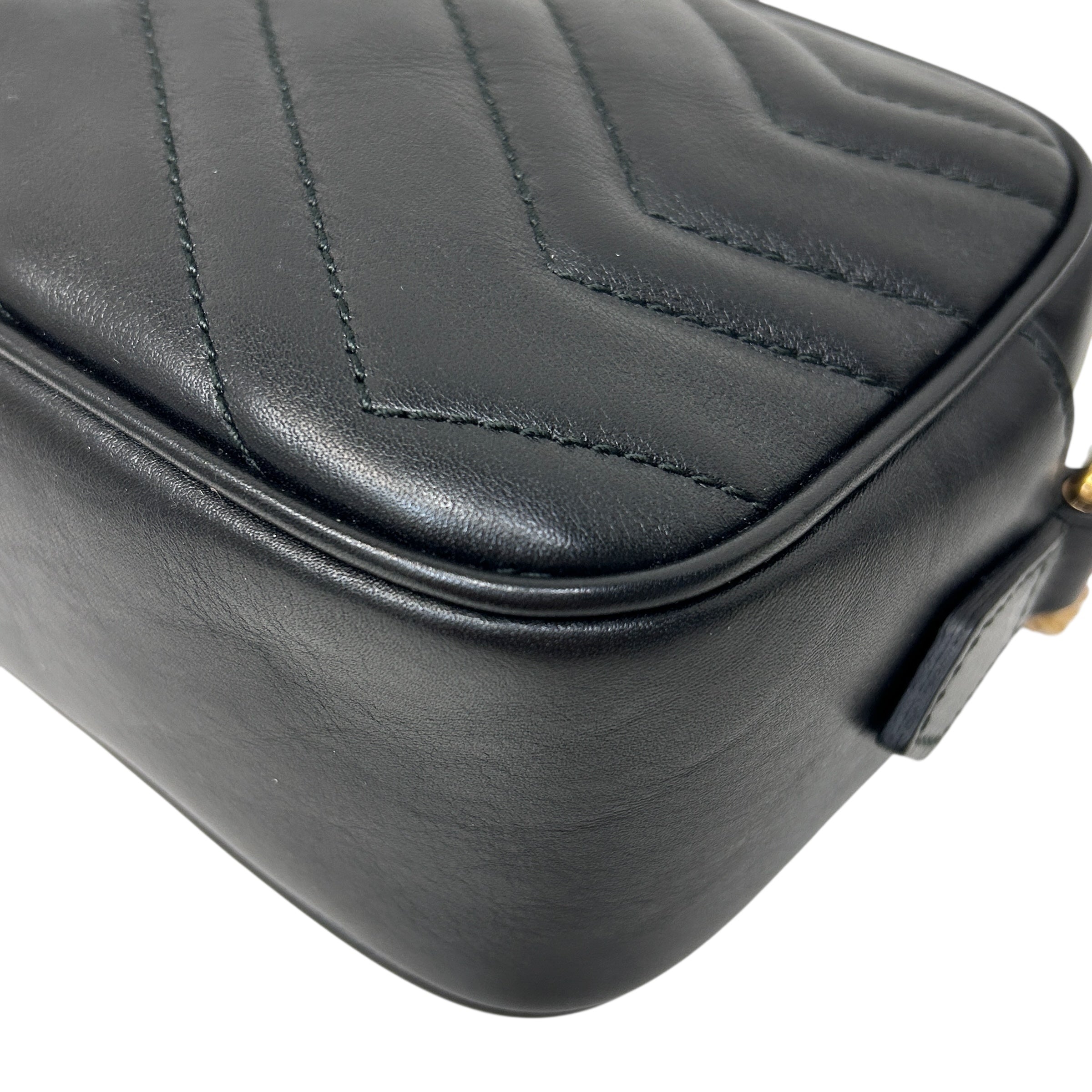 Black Quilted Leather Marmont Mini Camera Bag w/GHW