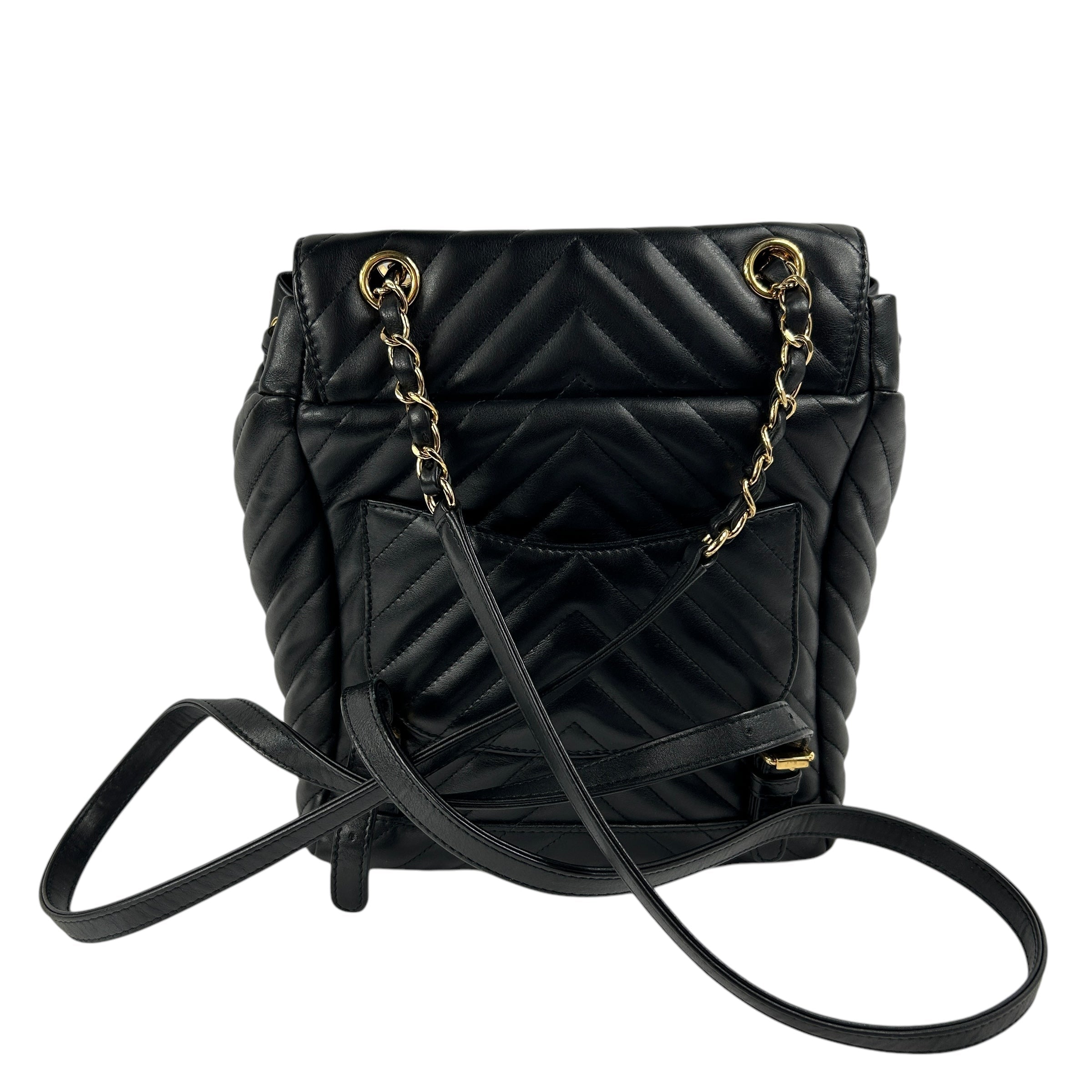 Black Chevron Lambskin Leather Spirit Backpack