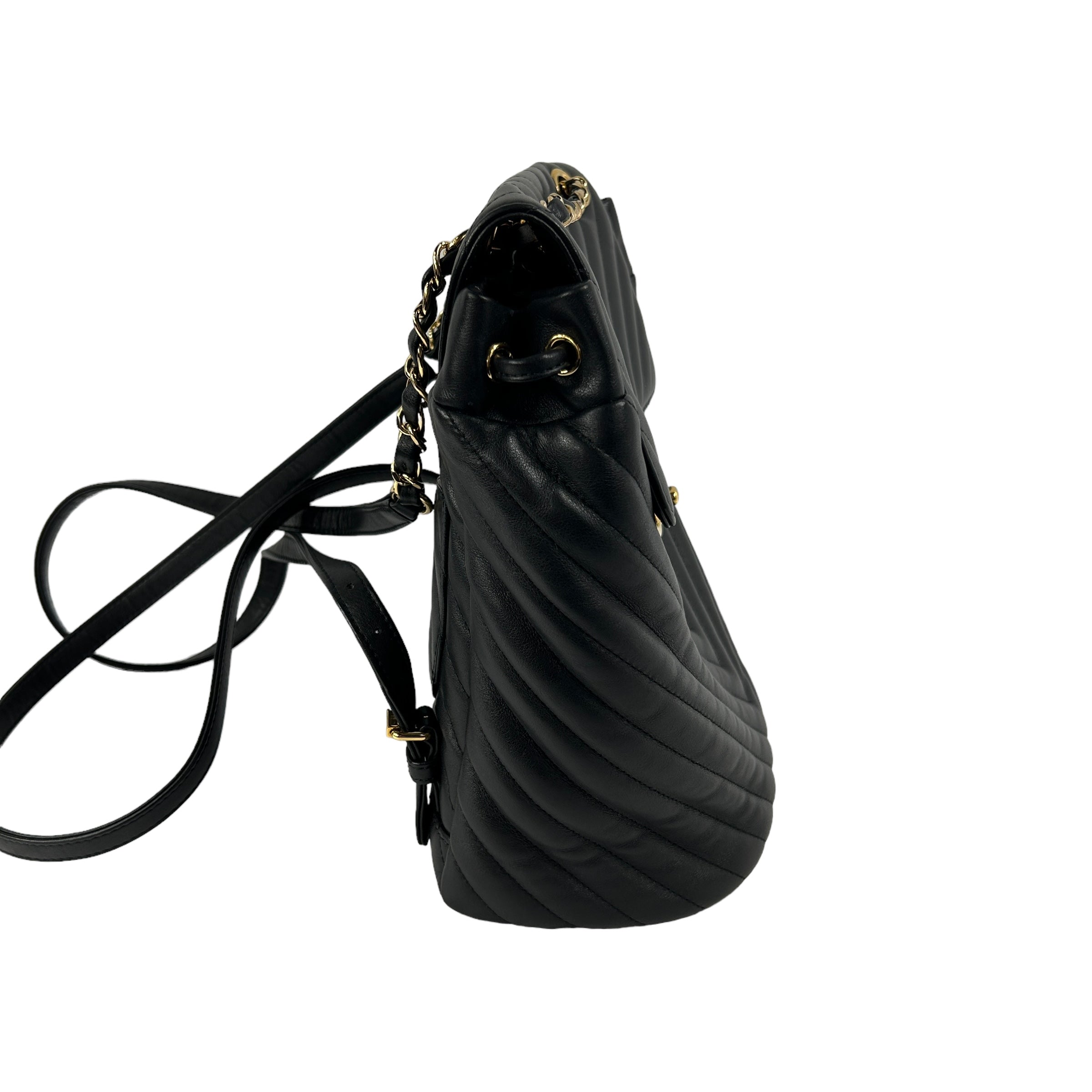 Black Chevron Lambskin Leather Spirit Backpack