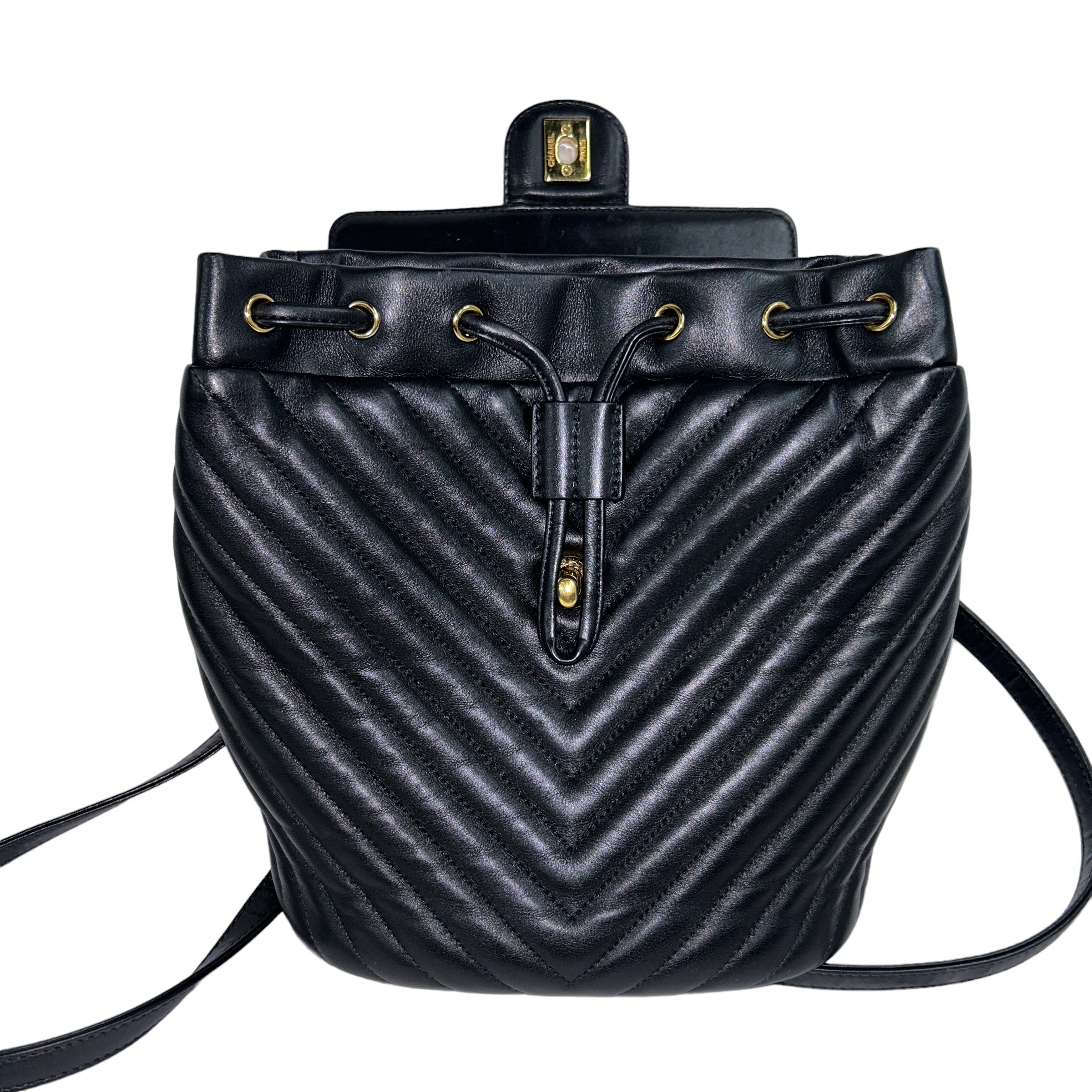 Black Chevron Lambskin Leather Spirit Backpack