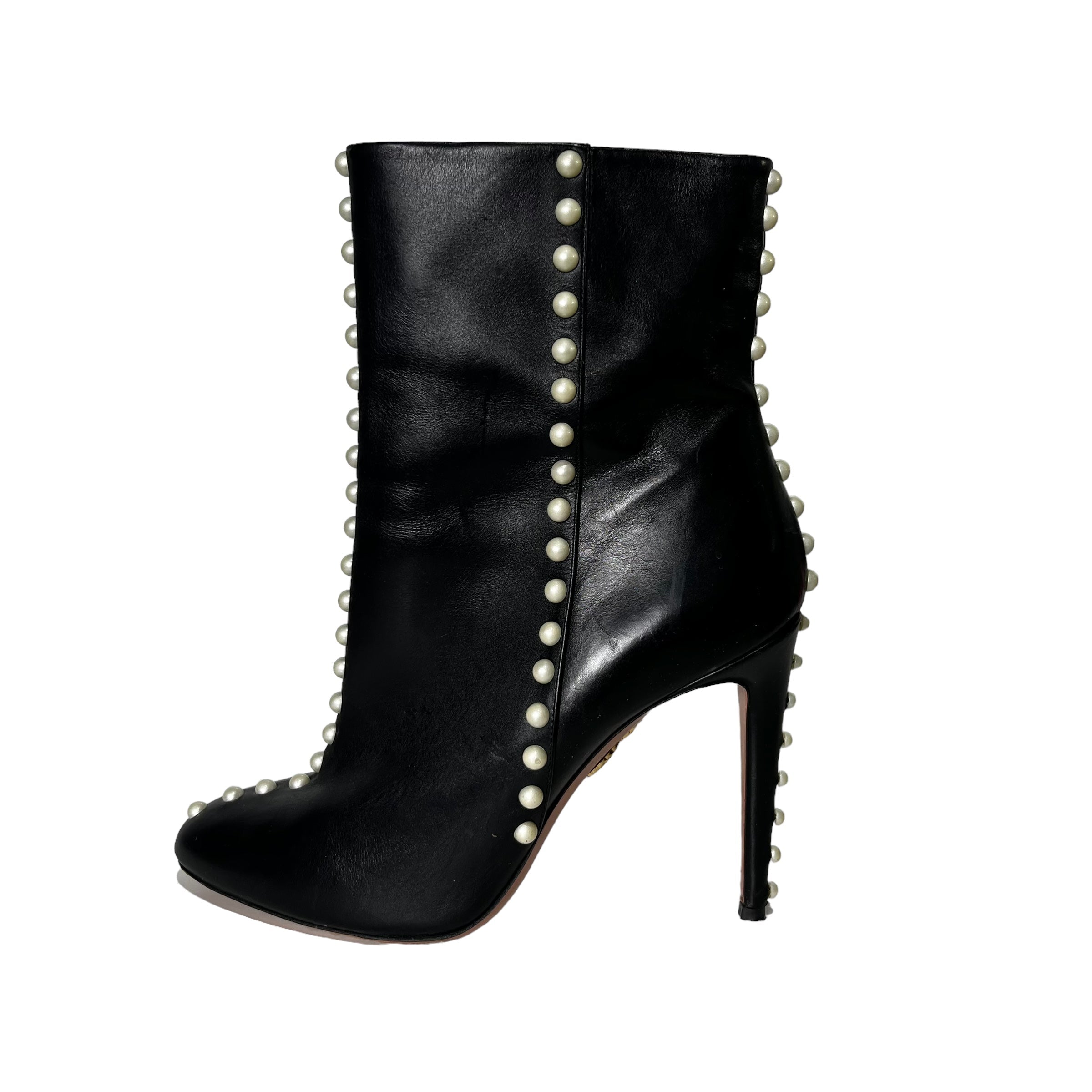 AQUAZZURA Black Leather Studded Follie Ankle Booties