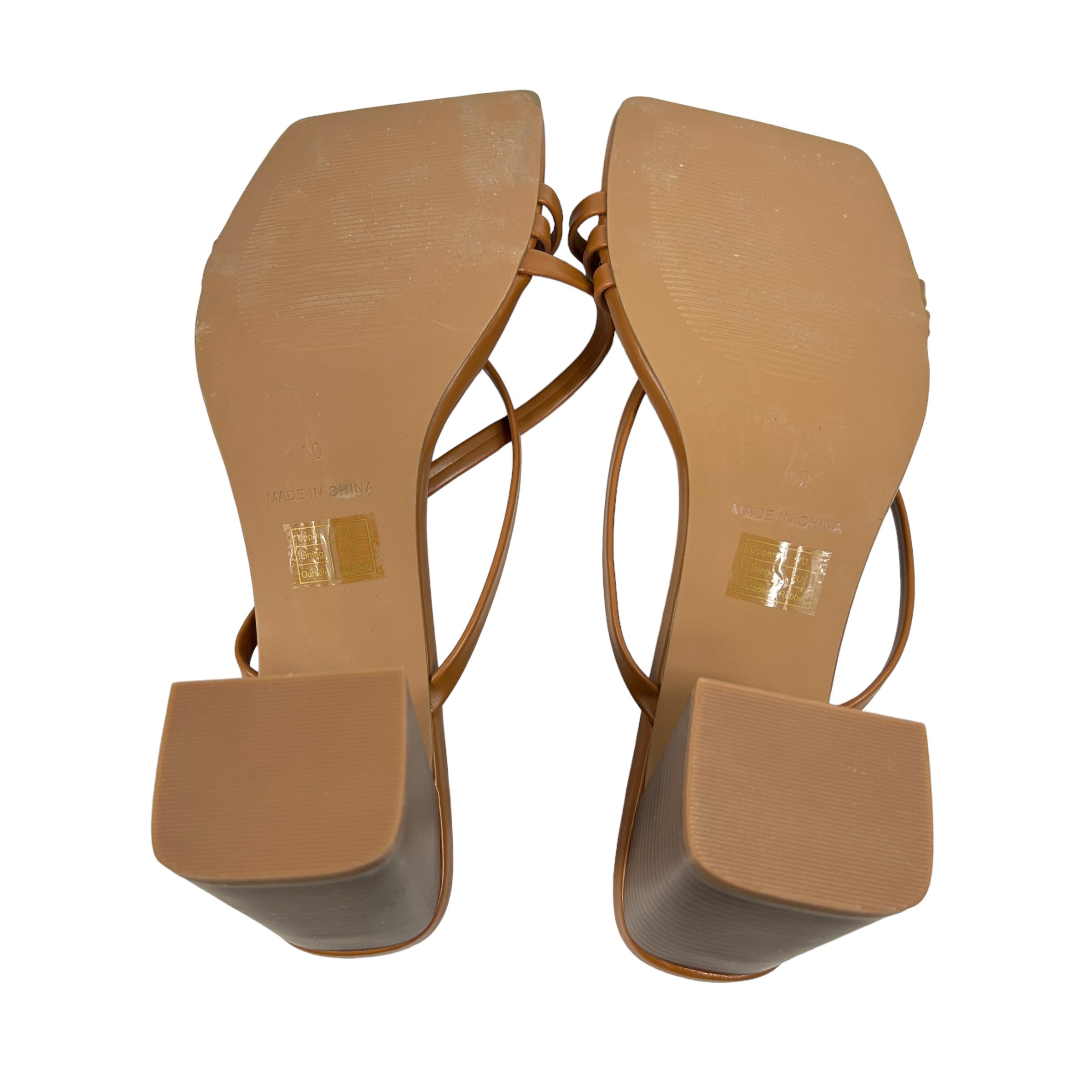 Princess Polly Camel Square Toe Strappy Block Heel Sandals