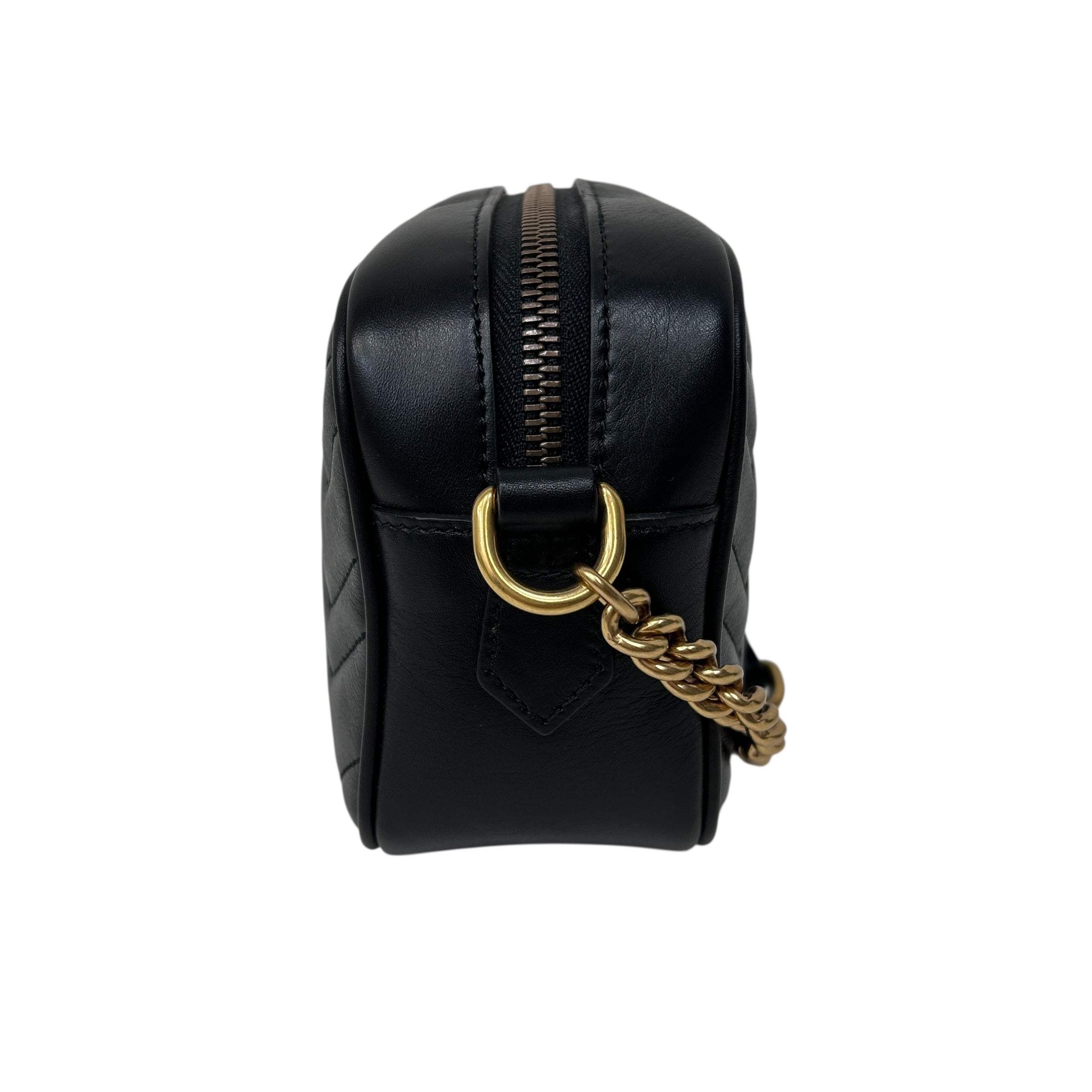 Black Quilted Leather Marmont Mini Camera Bag w/GHW