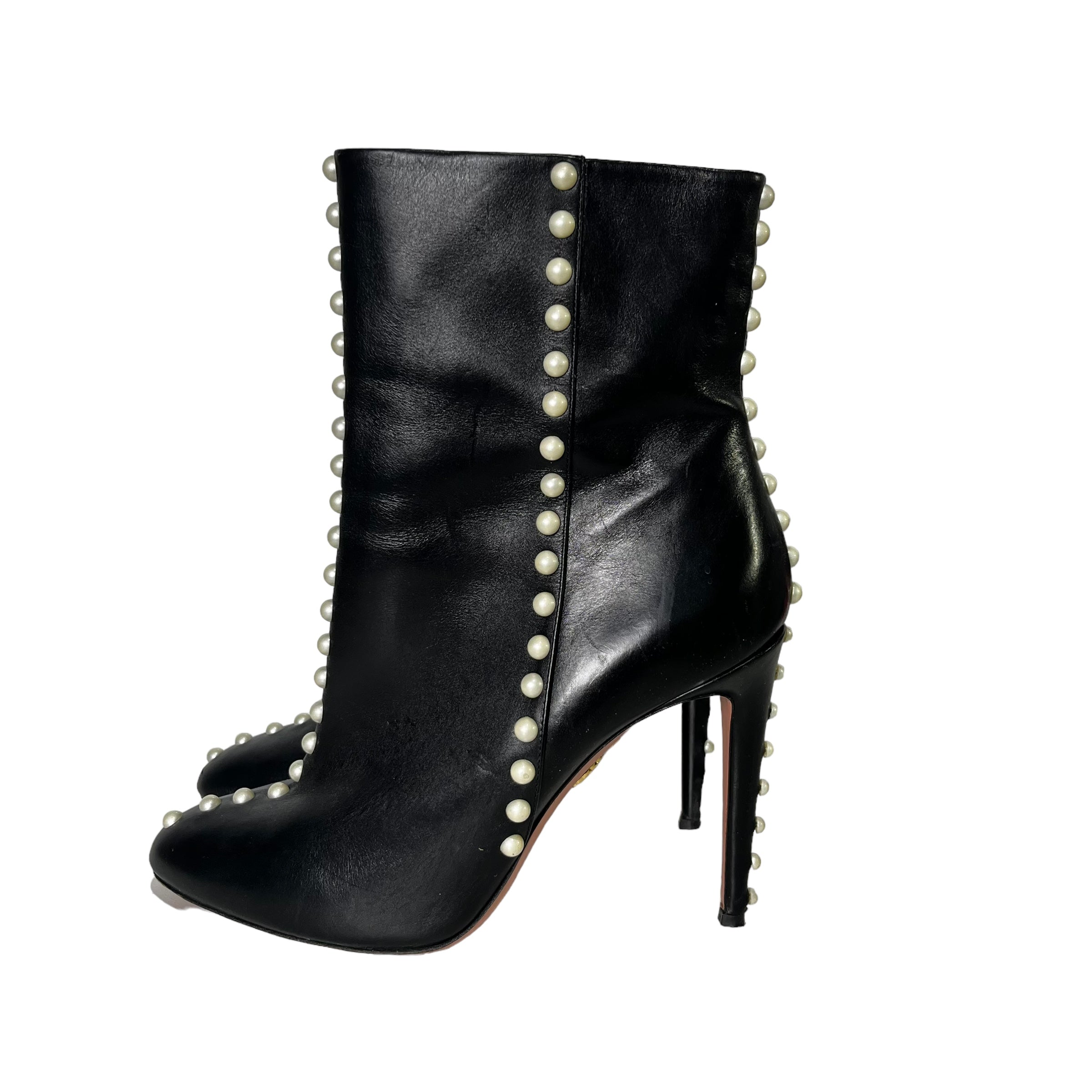 AQUAZZURA Black Leather Studded Follie Ankle Booties