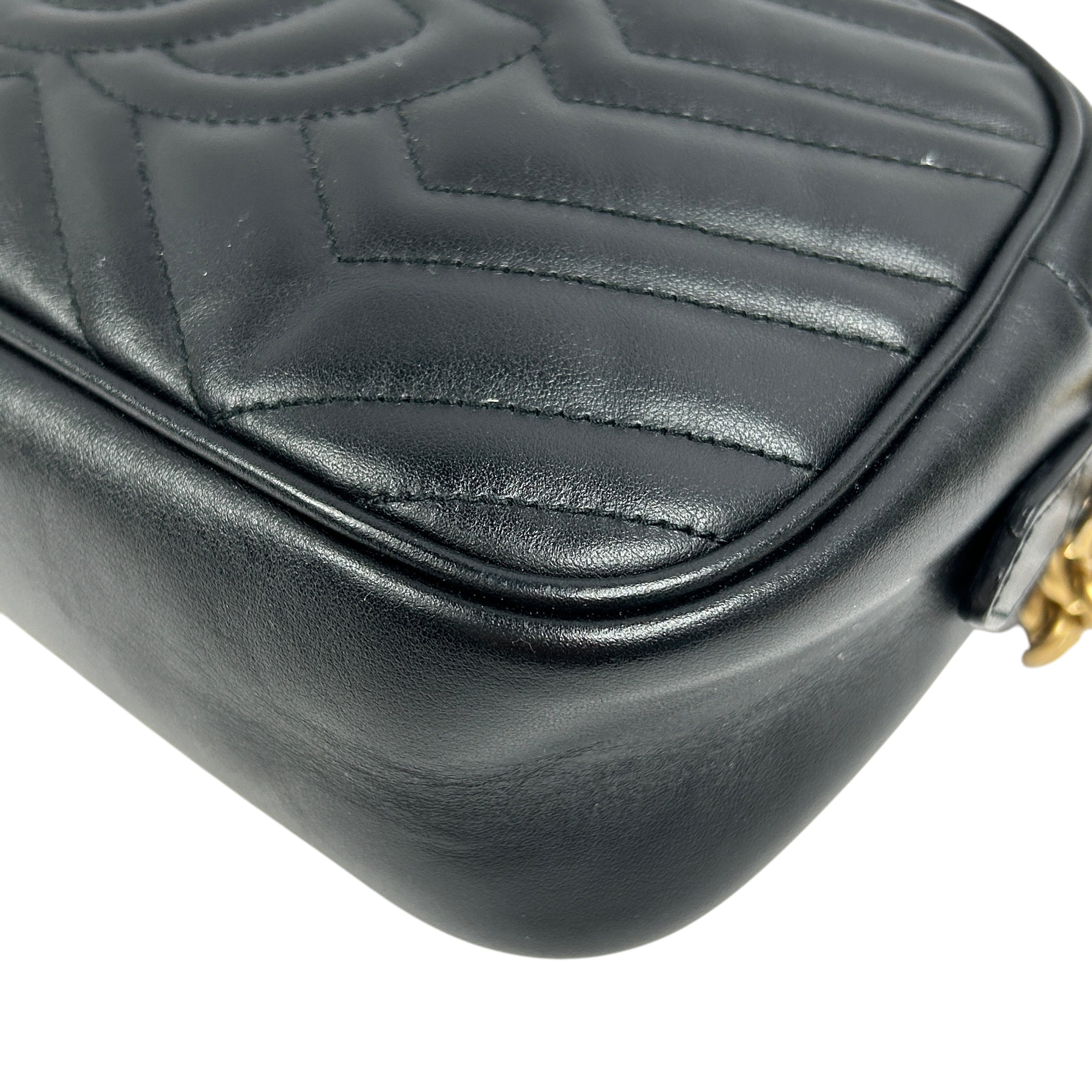 Black Quilted Leather Marmont Small Camera Bag