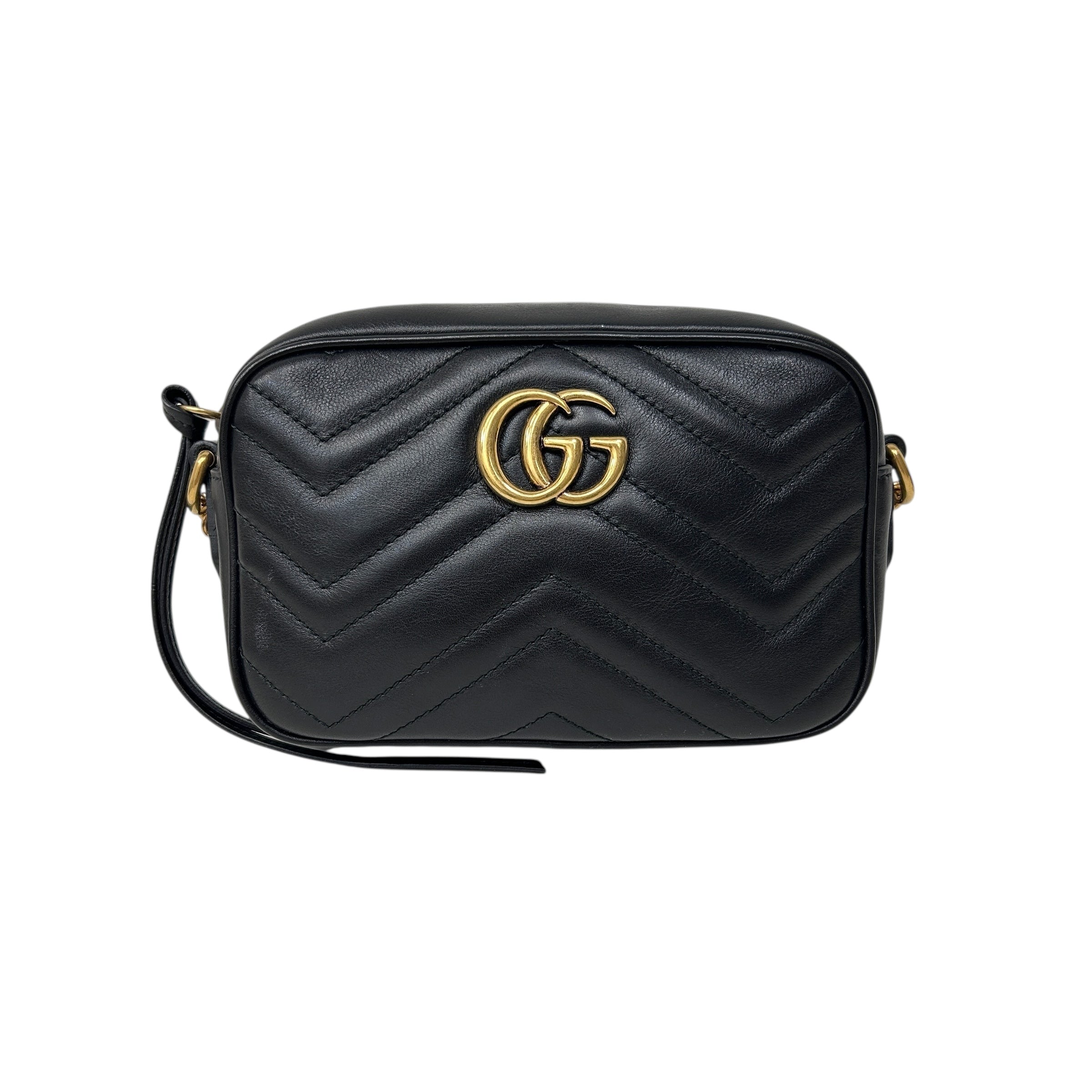 Black Quilted Leather Marmont Mini Camera Bag w/GHW