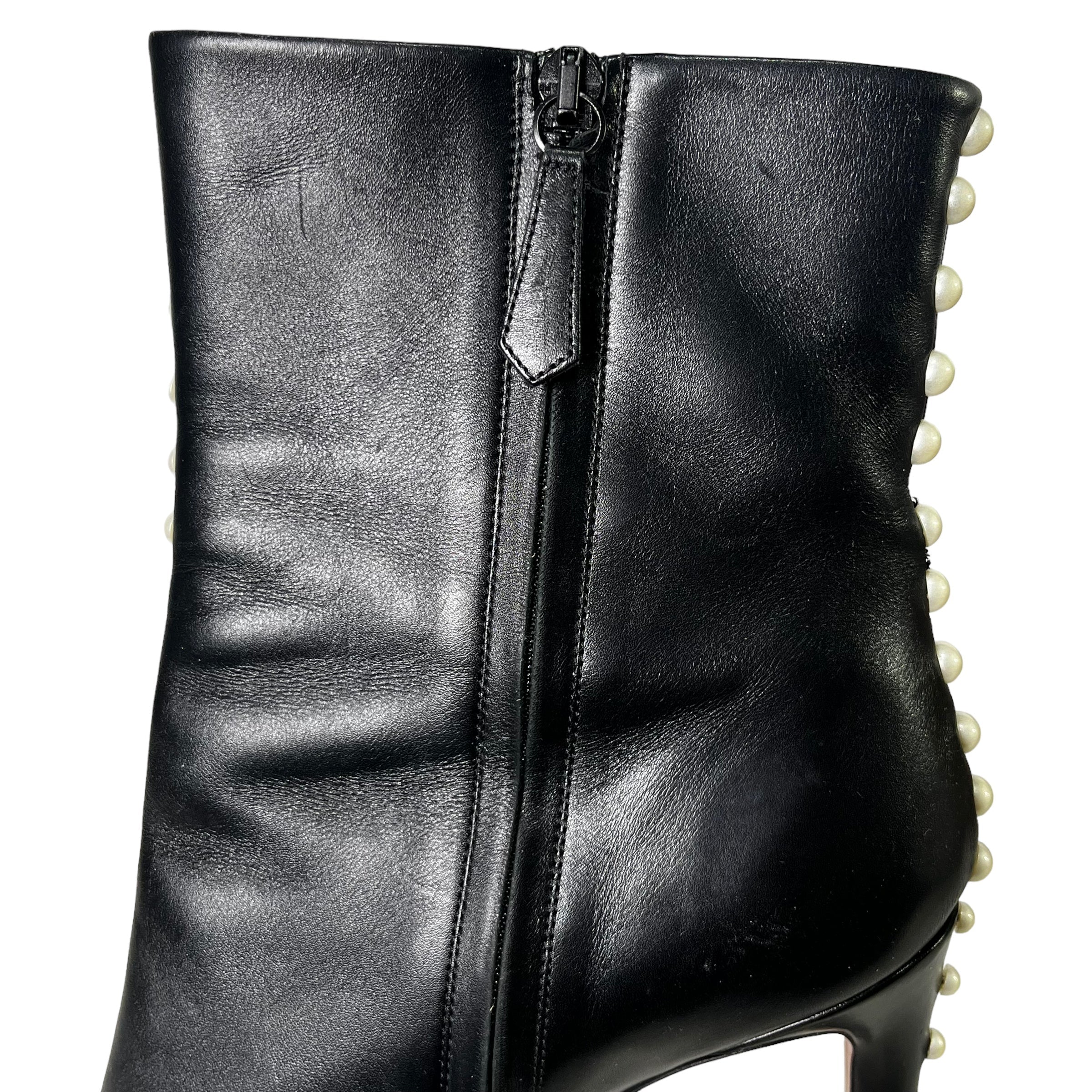 AQUAZZURA Black Leather Studded Follie Ankle Booties