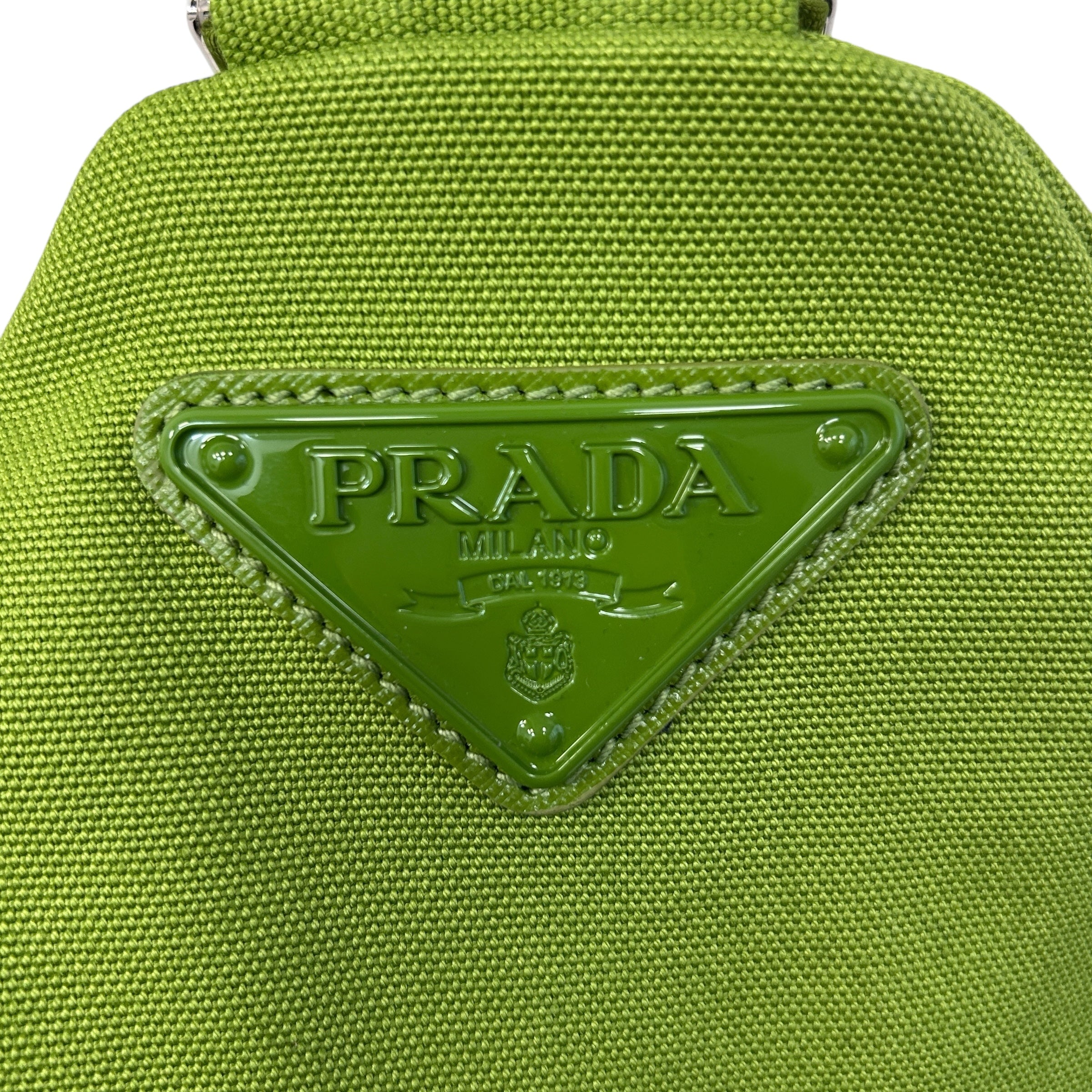 Green Canvas Triangle Logo Embossed Crossbody Bag w/SHW