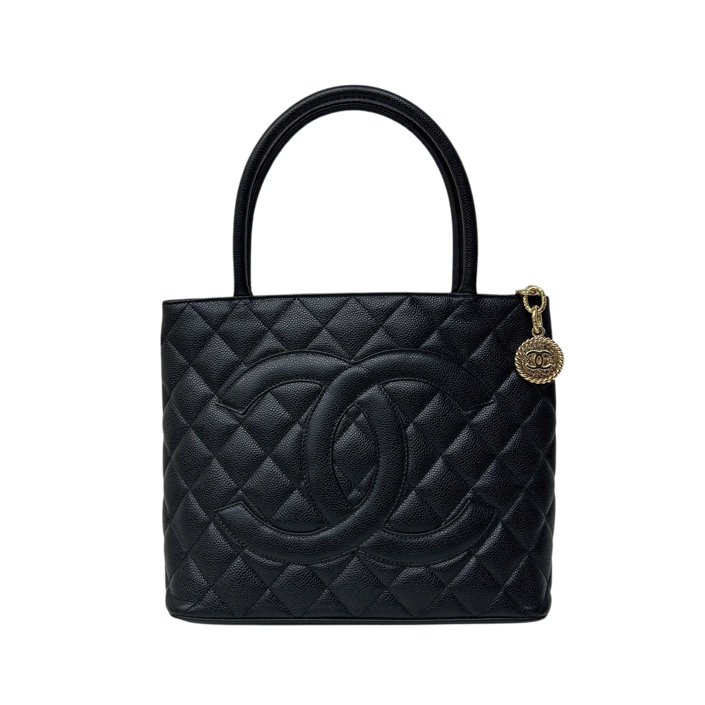 Black Quilted Caviar Leather Medallion Tote Bag w/GHW