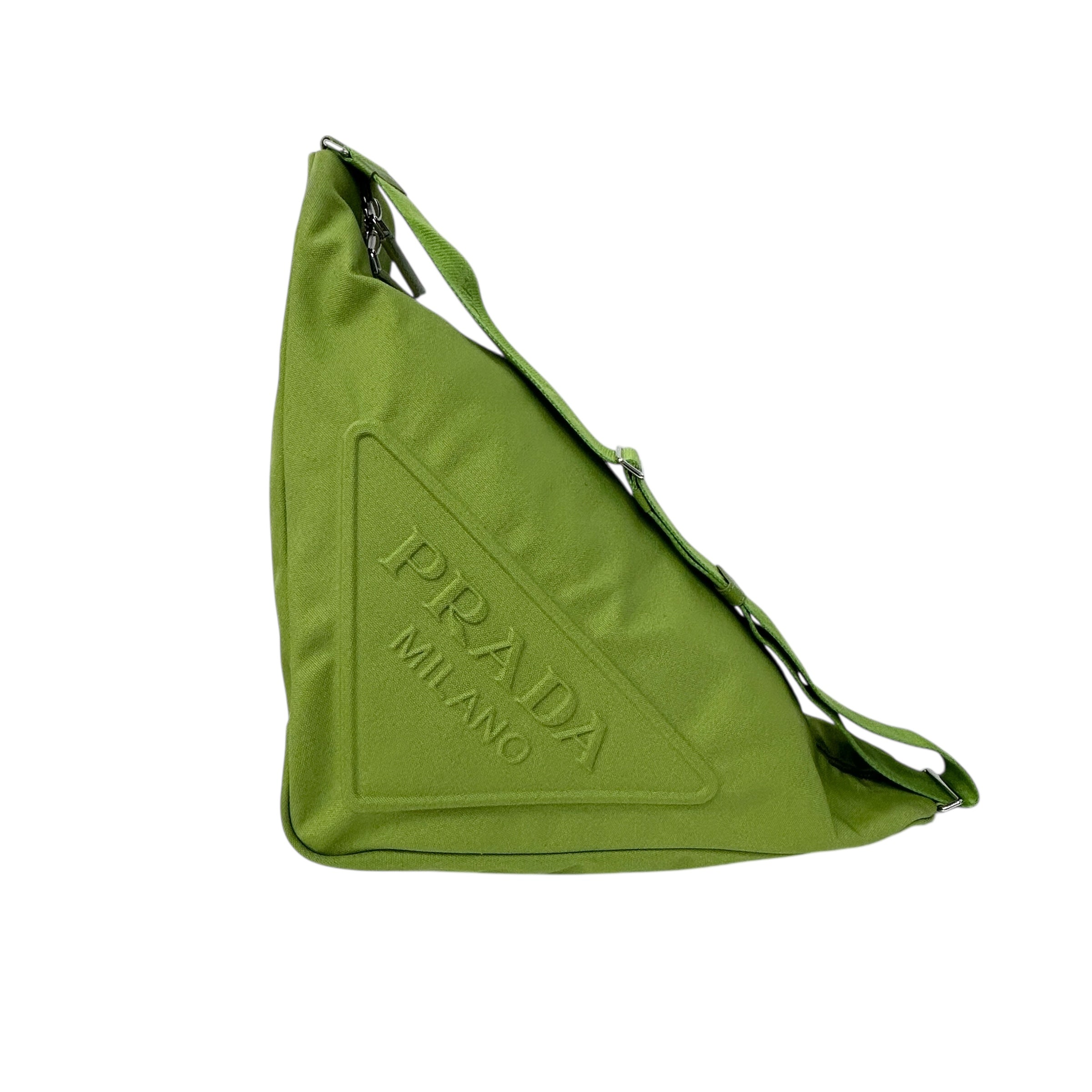 Green Canvas Triangle Logo Embossed Crossbody Bag w/SHW