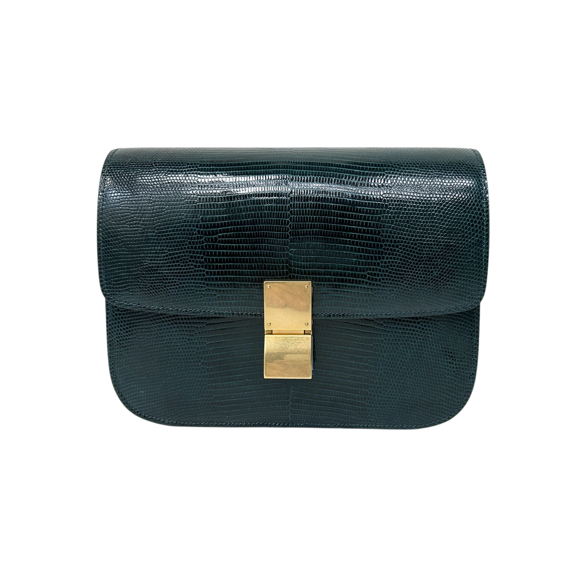 Dark Green Lizard Medium Classic Box Bag w/GHW