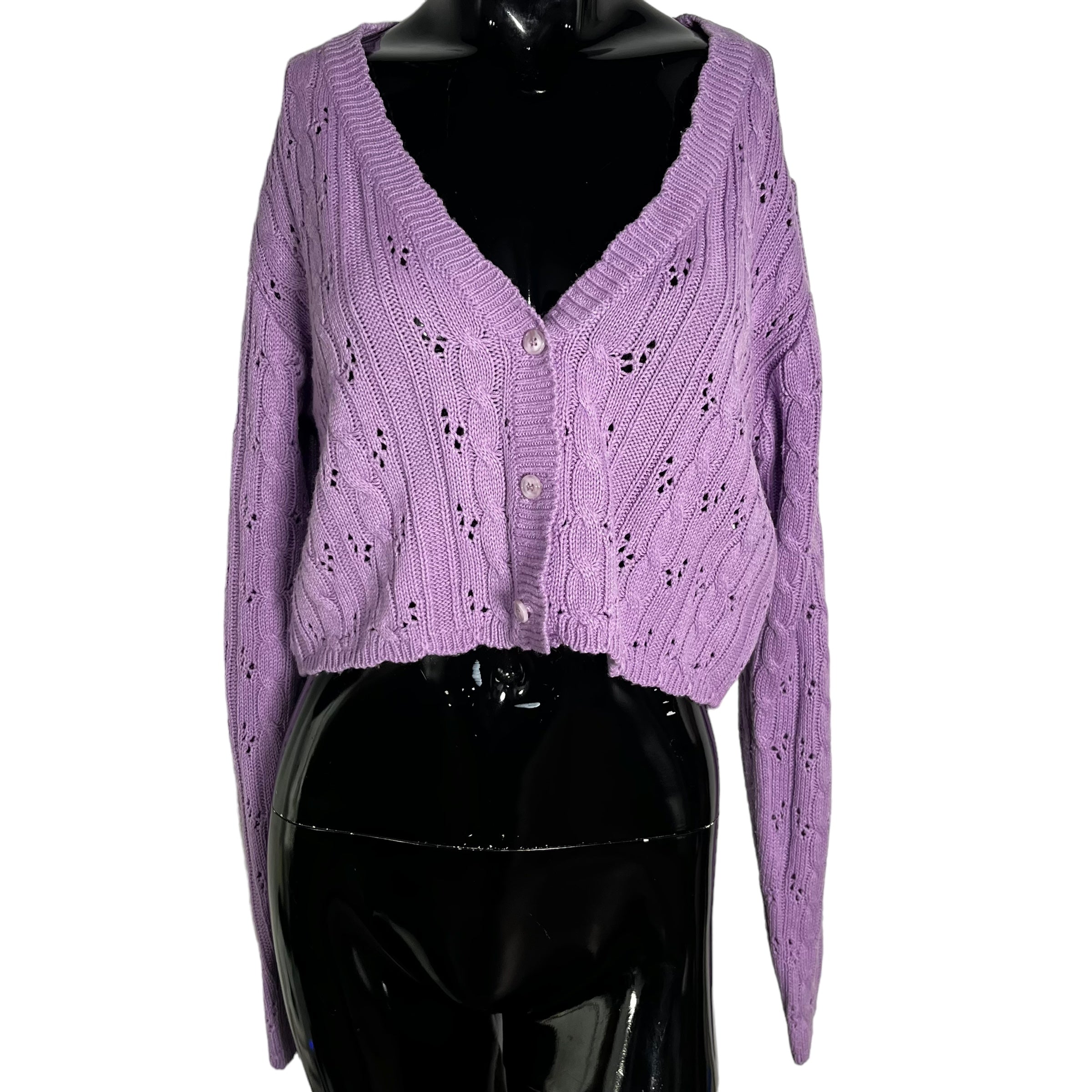 BLACKUP Lavender Cropped Knit Cardigan