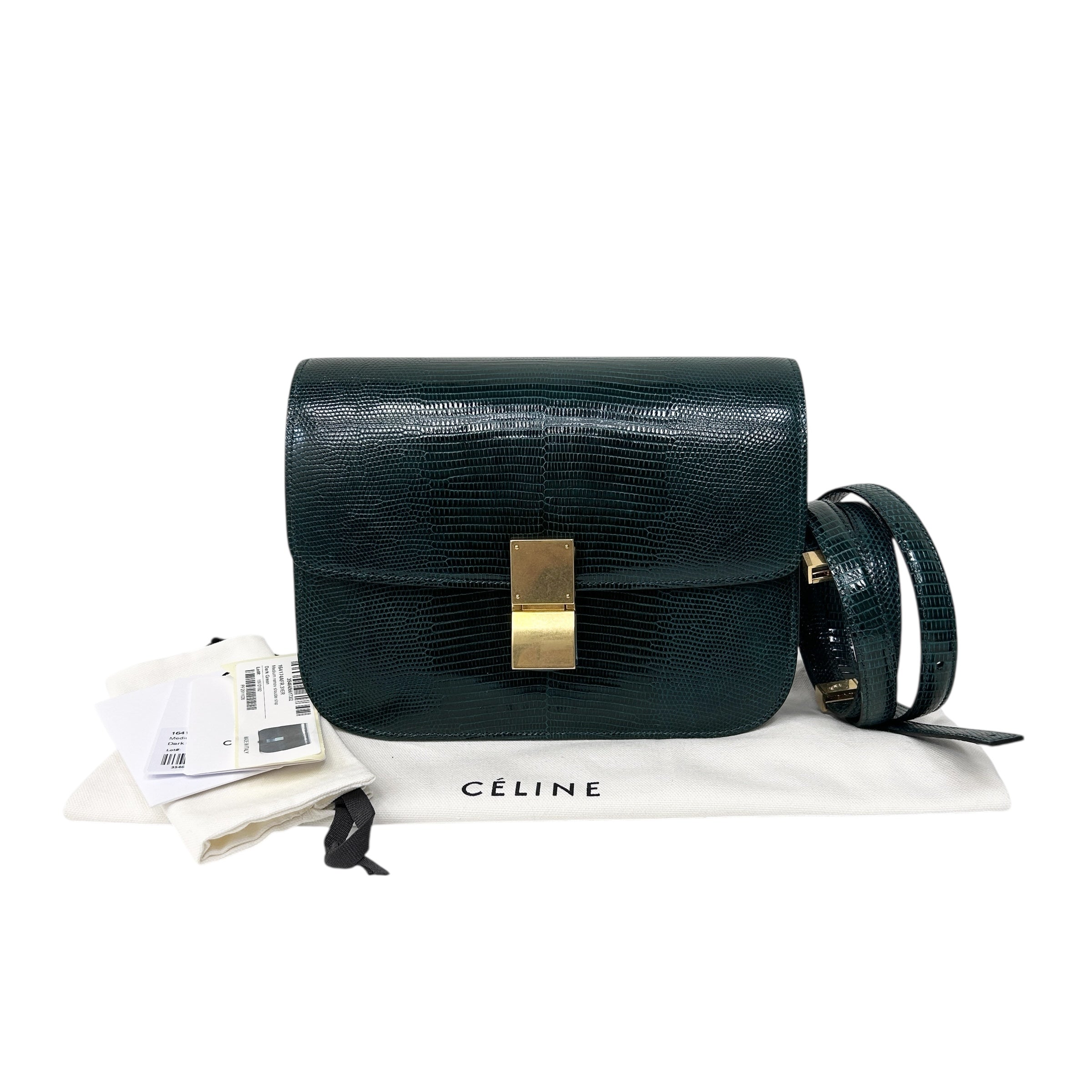 Dark Green Lizard Medium Classic Box Bag w/GHW
