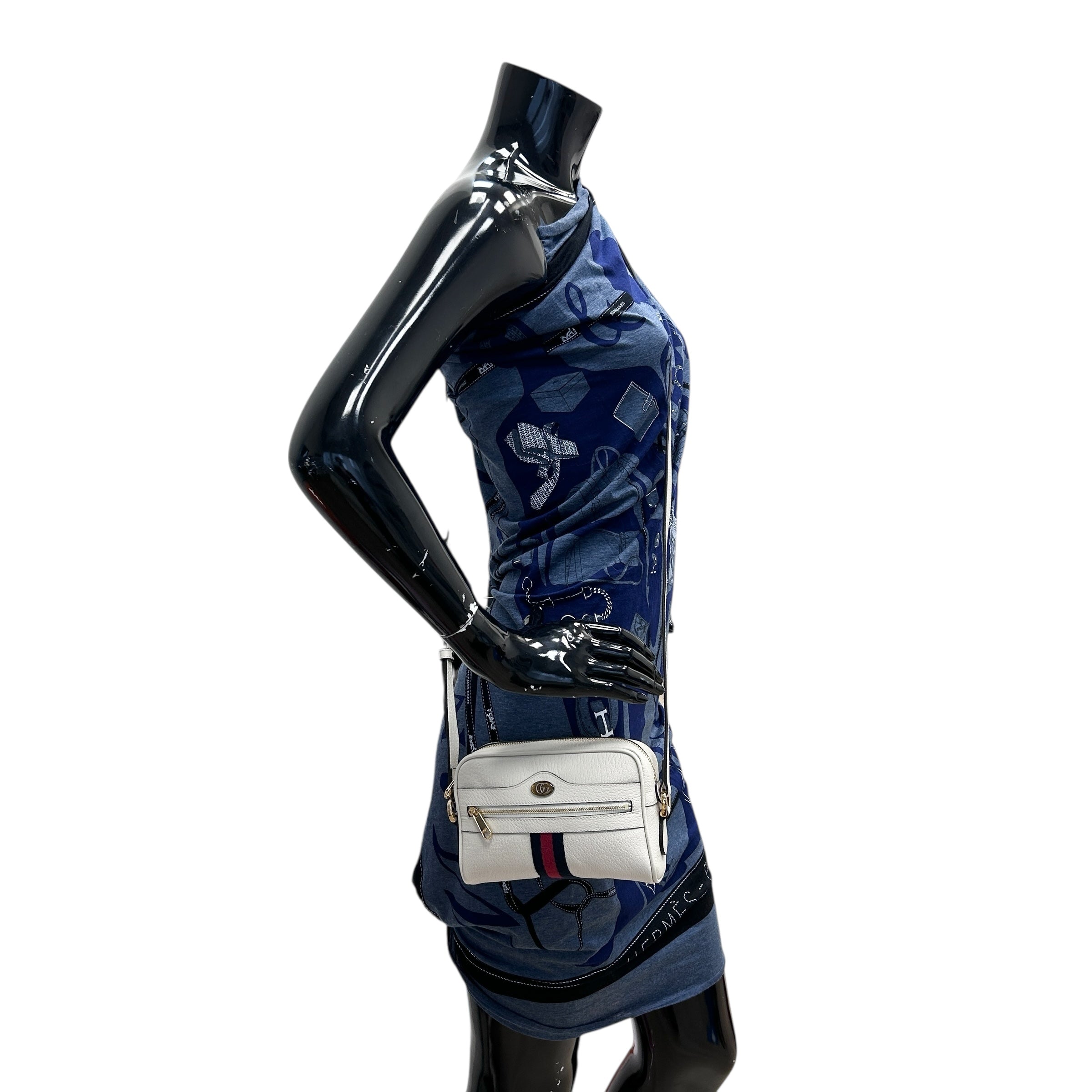 White Leather Mini Sylvie Web Ophidia Crossbody Bag w/GHW