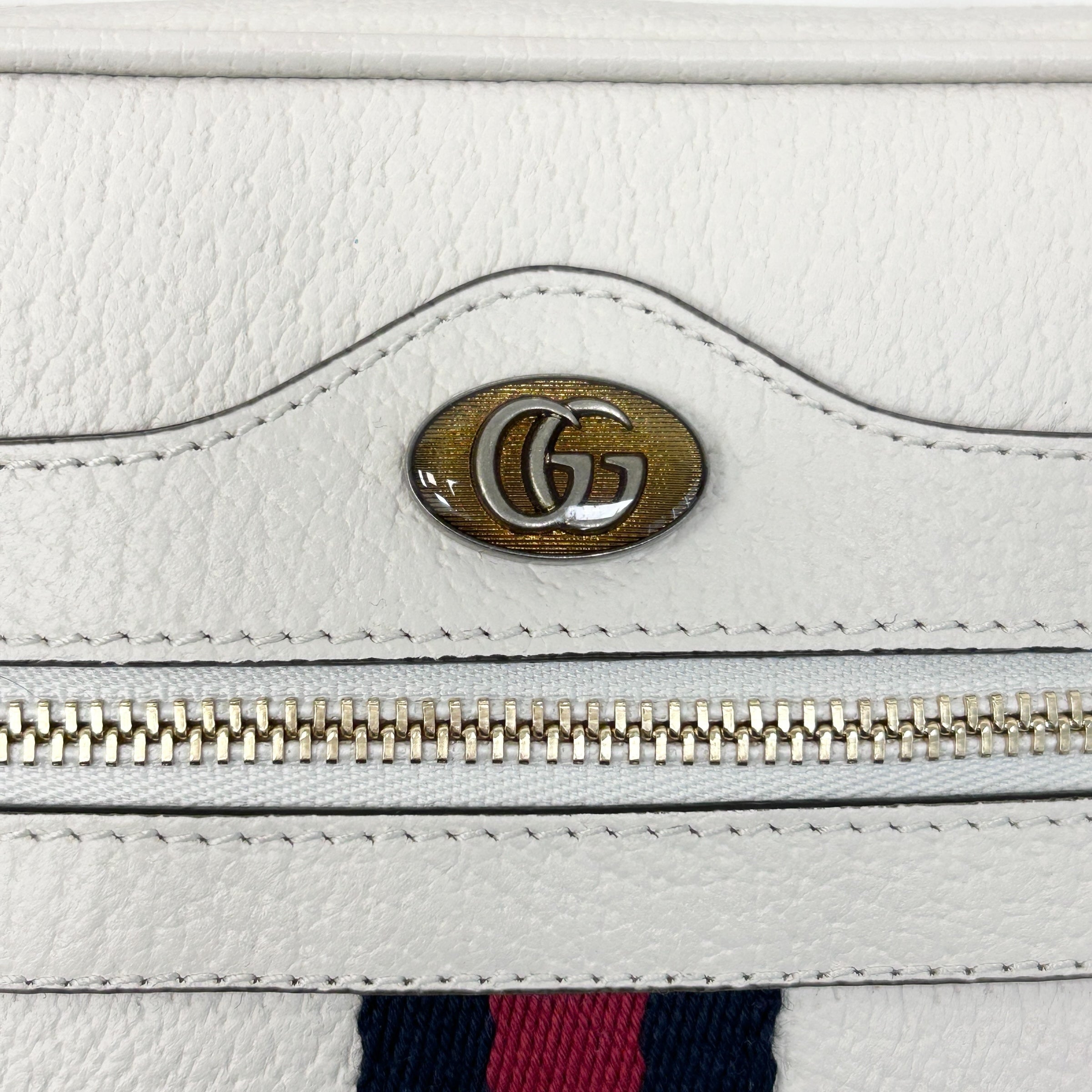 White Leather Mini Sylvie Web Ophidia Crossbody Bag w/GHW