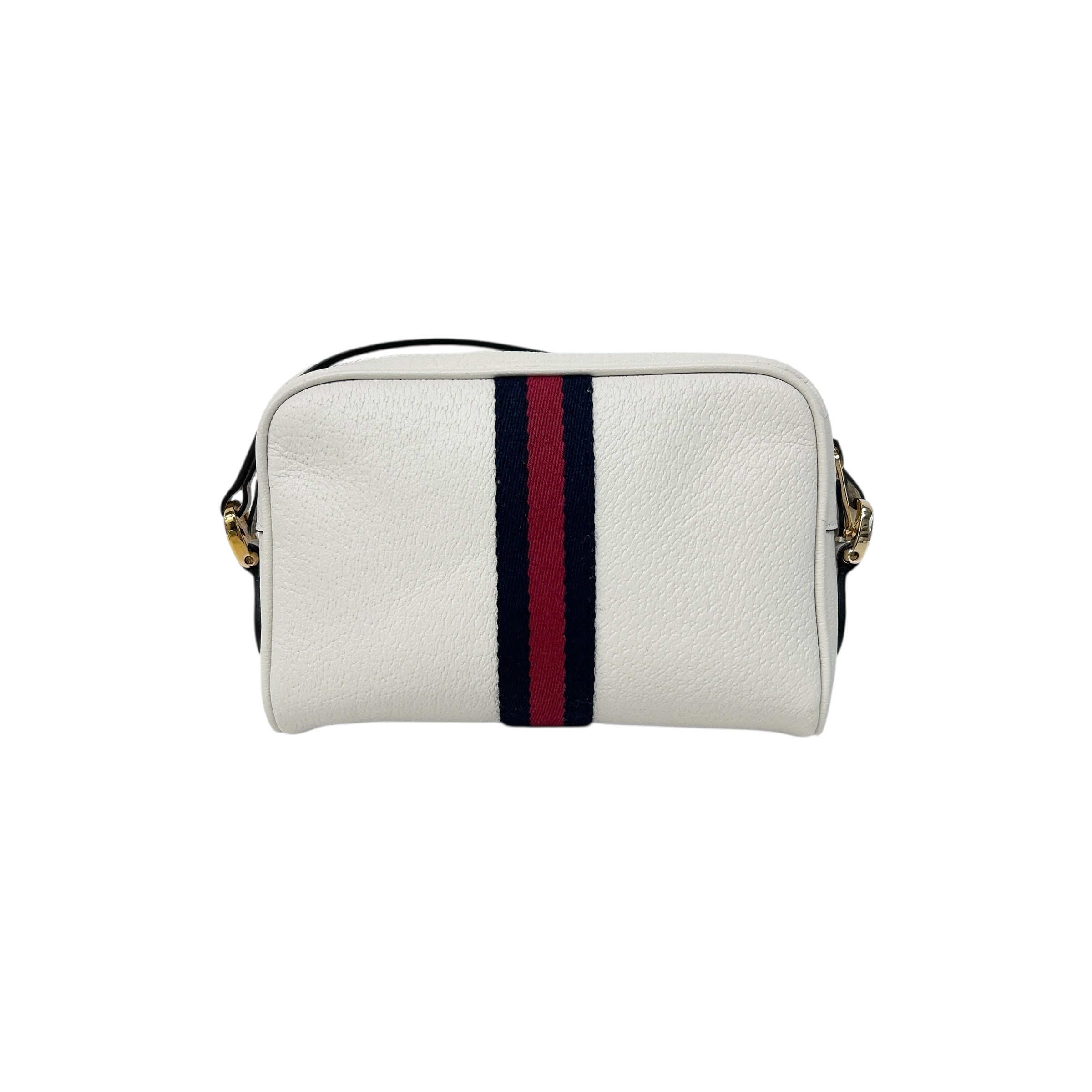 White Leather Mini Sylvie Web Ophidia Crossbody Bag w/GHW