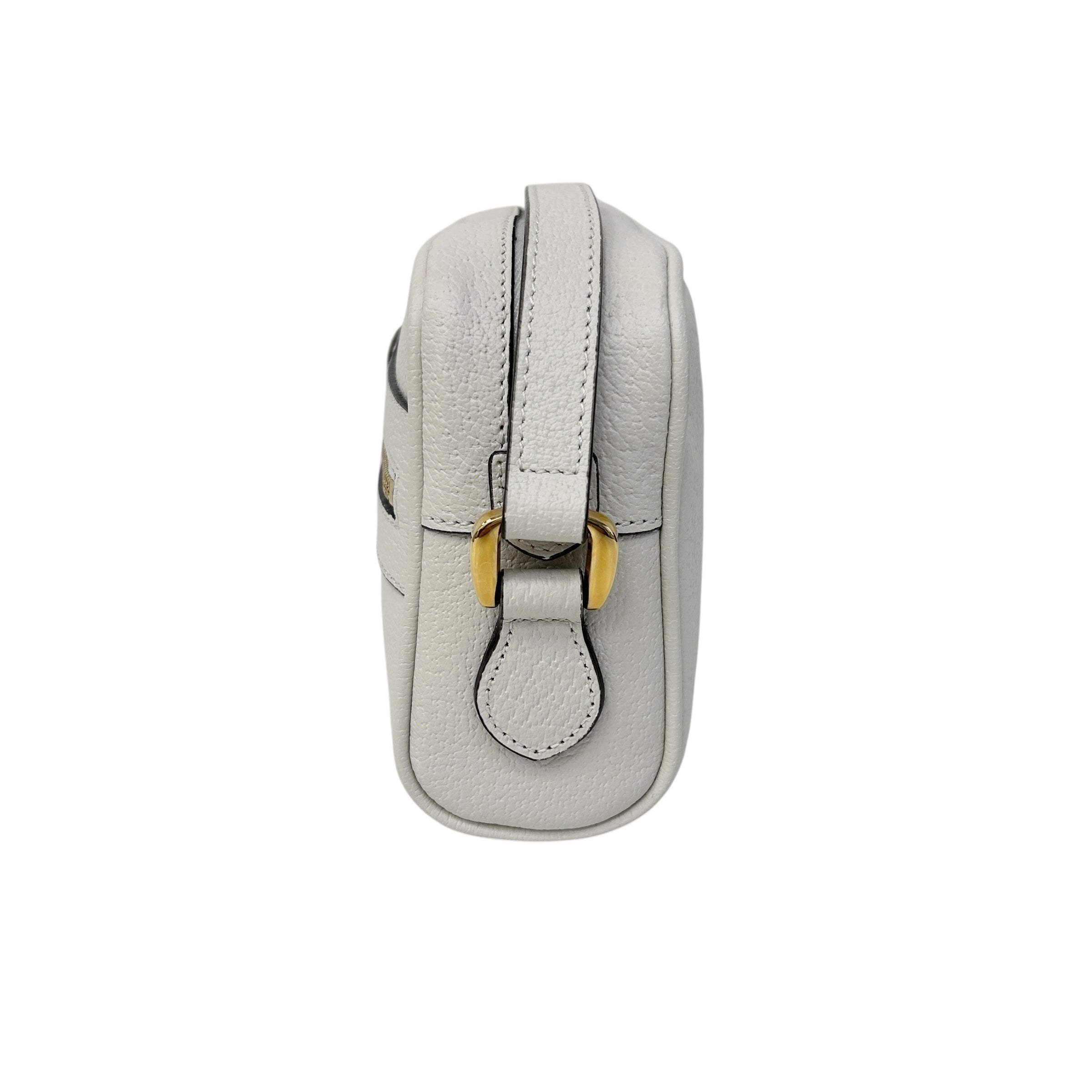 White Leather Mini Sylvie Web Ophidia Crossbody Bag w/GHW