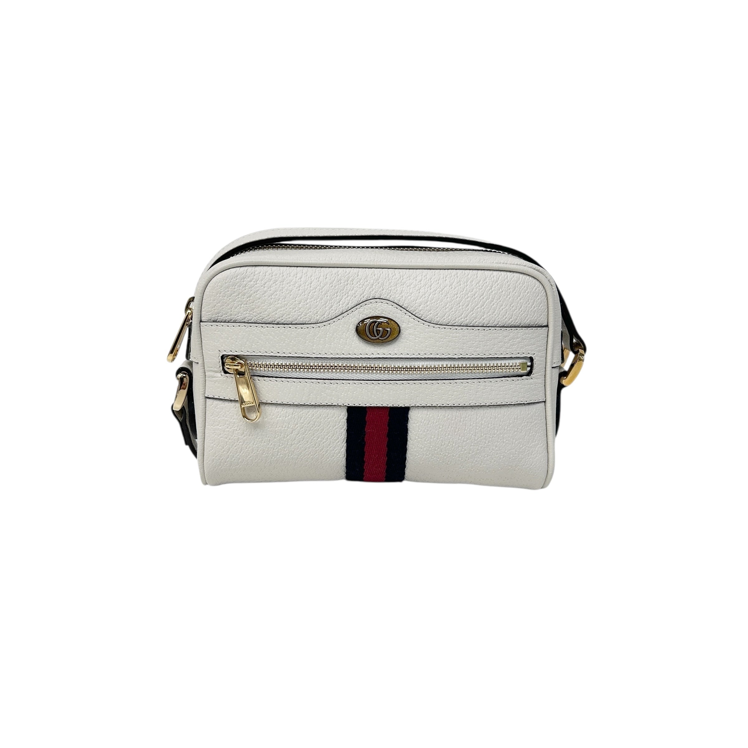 White Leather Mini Sylvie Web Ophidia Crossbody Bag w/GHW