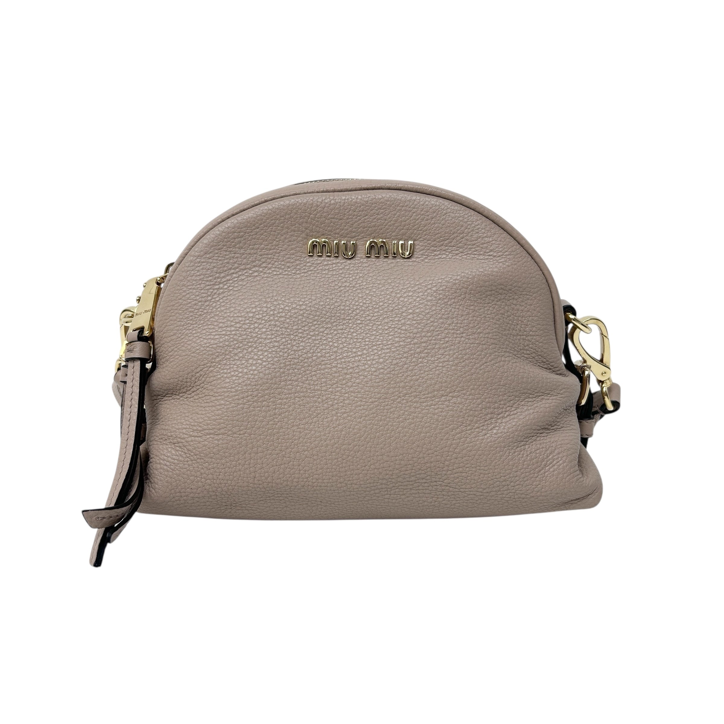 Beige Leather Pochette 2-Way Clutch Bag w/GHW