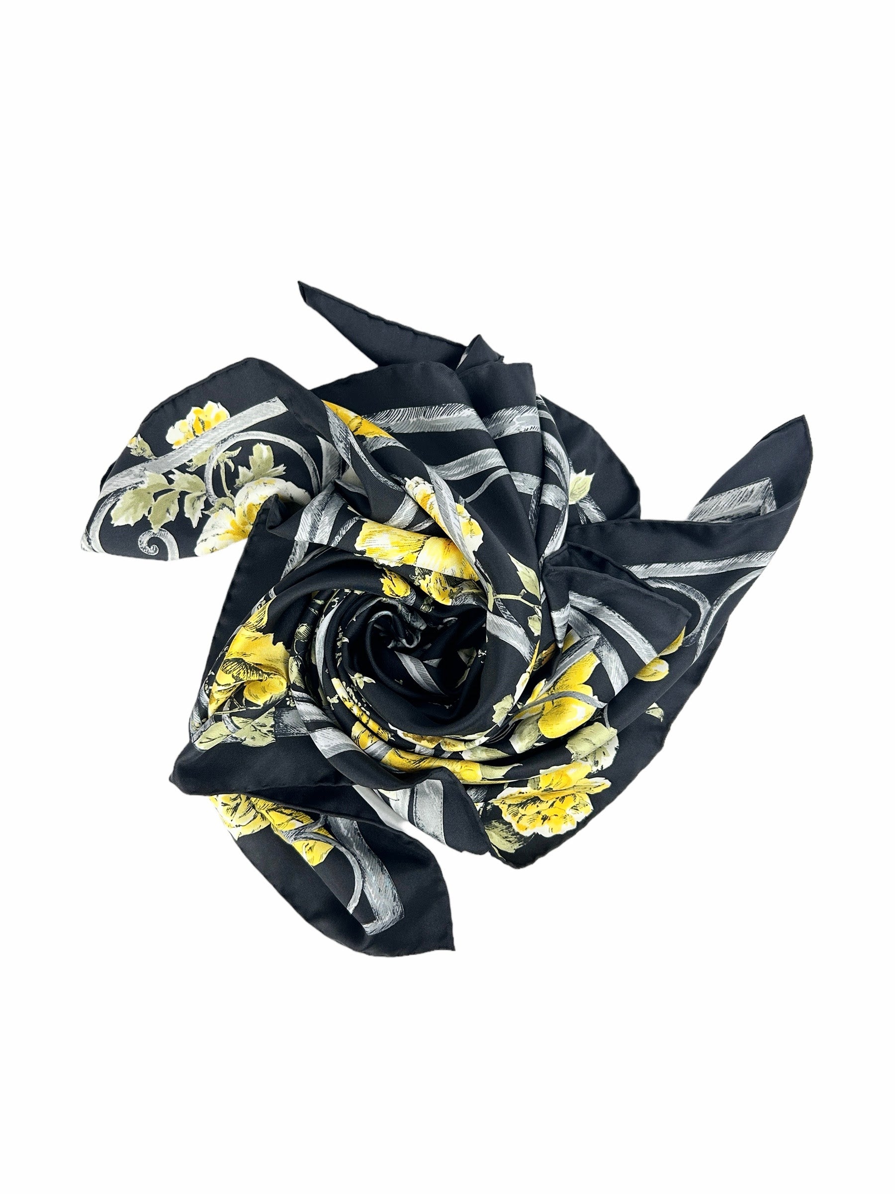 Black/Yellow Floral Granville Square Silk Scarf