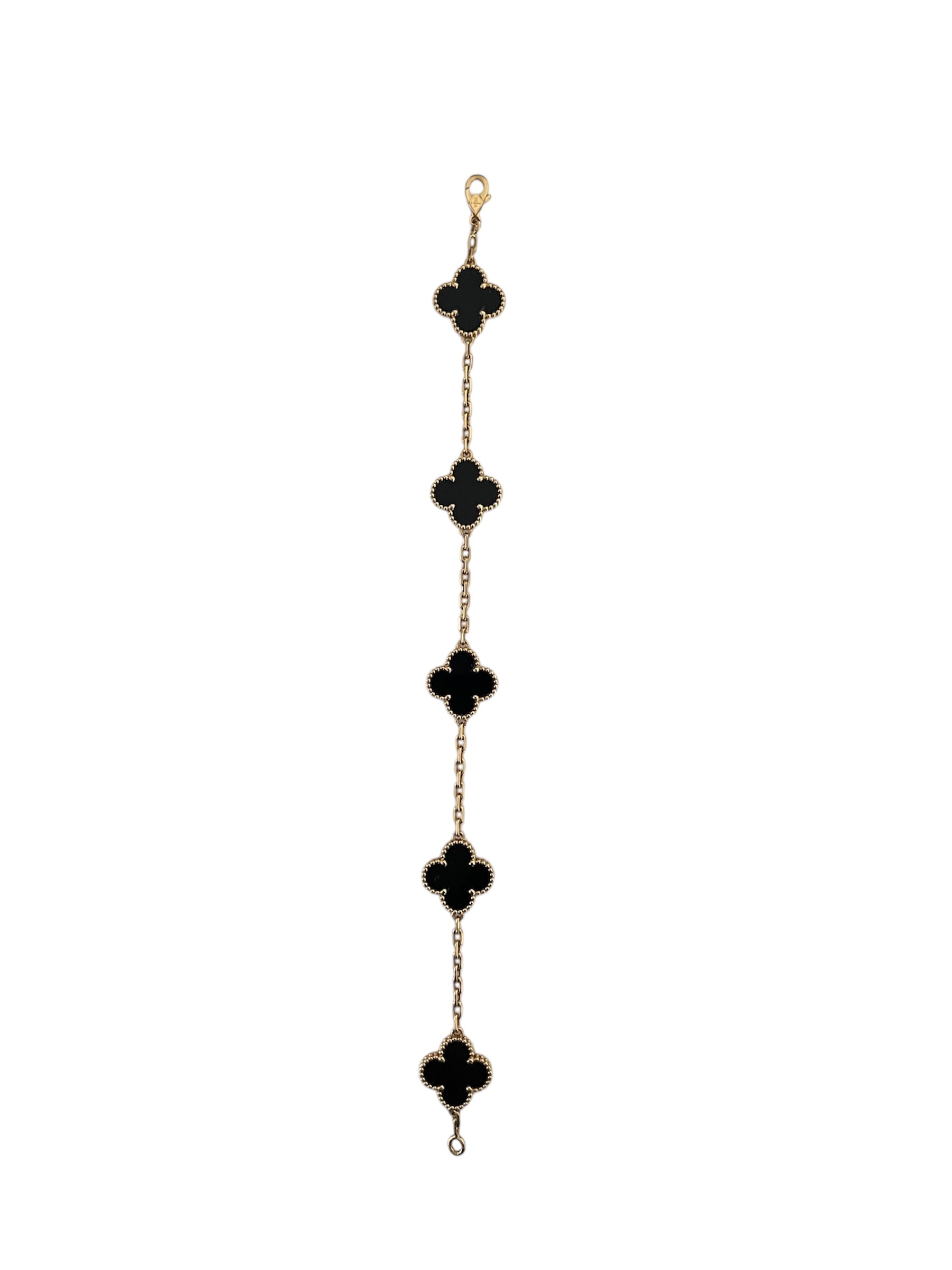 5 Motifs Black Onyx Vintage Alhambra 18k Gold Bracelet