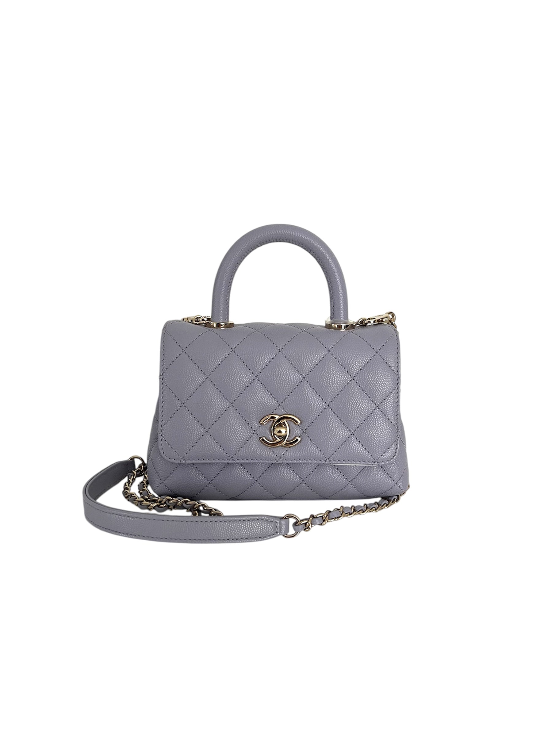 Lavender Quilted Caviar Mini Coco Top Handle Bag LGHW