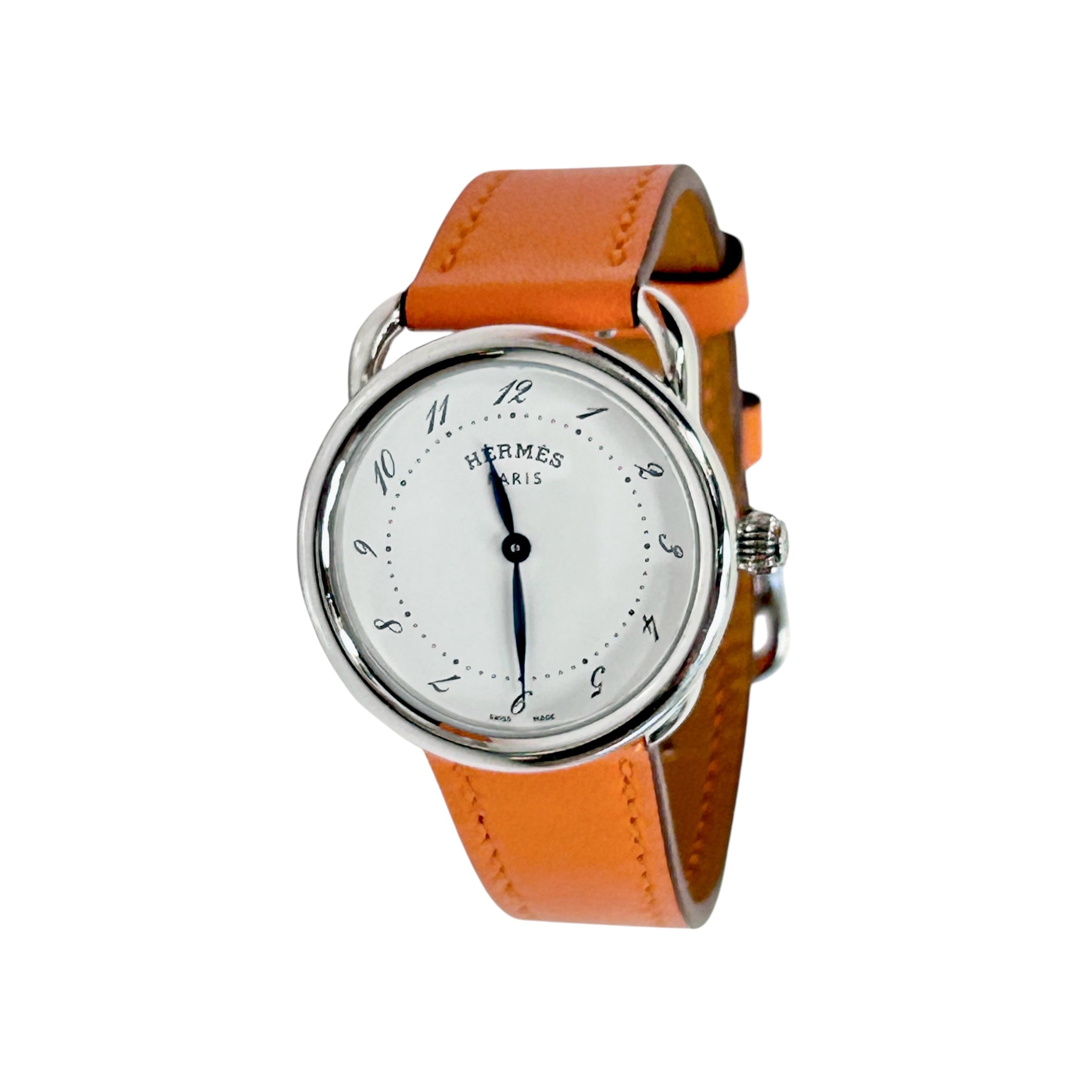 Orange Leather Strap Arceau Stainless Steel Watch