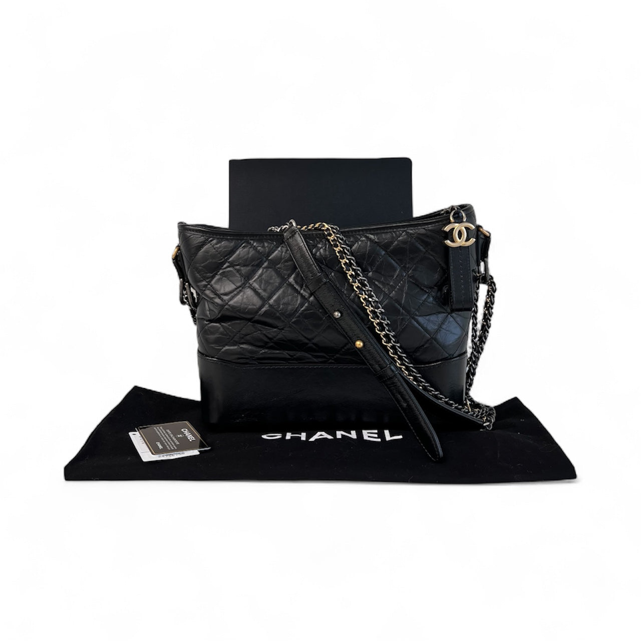 Black Aged Quilted Calfskin Leather Medium Gabrielle Hobo Bag w/AGHW/RHW/SHW/GHW