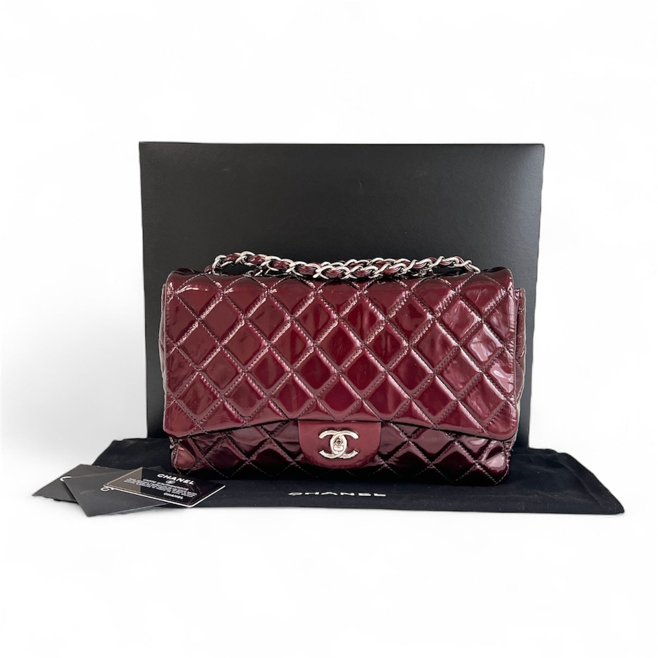 Burgundy Quilted Patent Leather Single Flap Bag w/SHW
