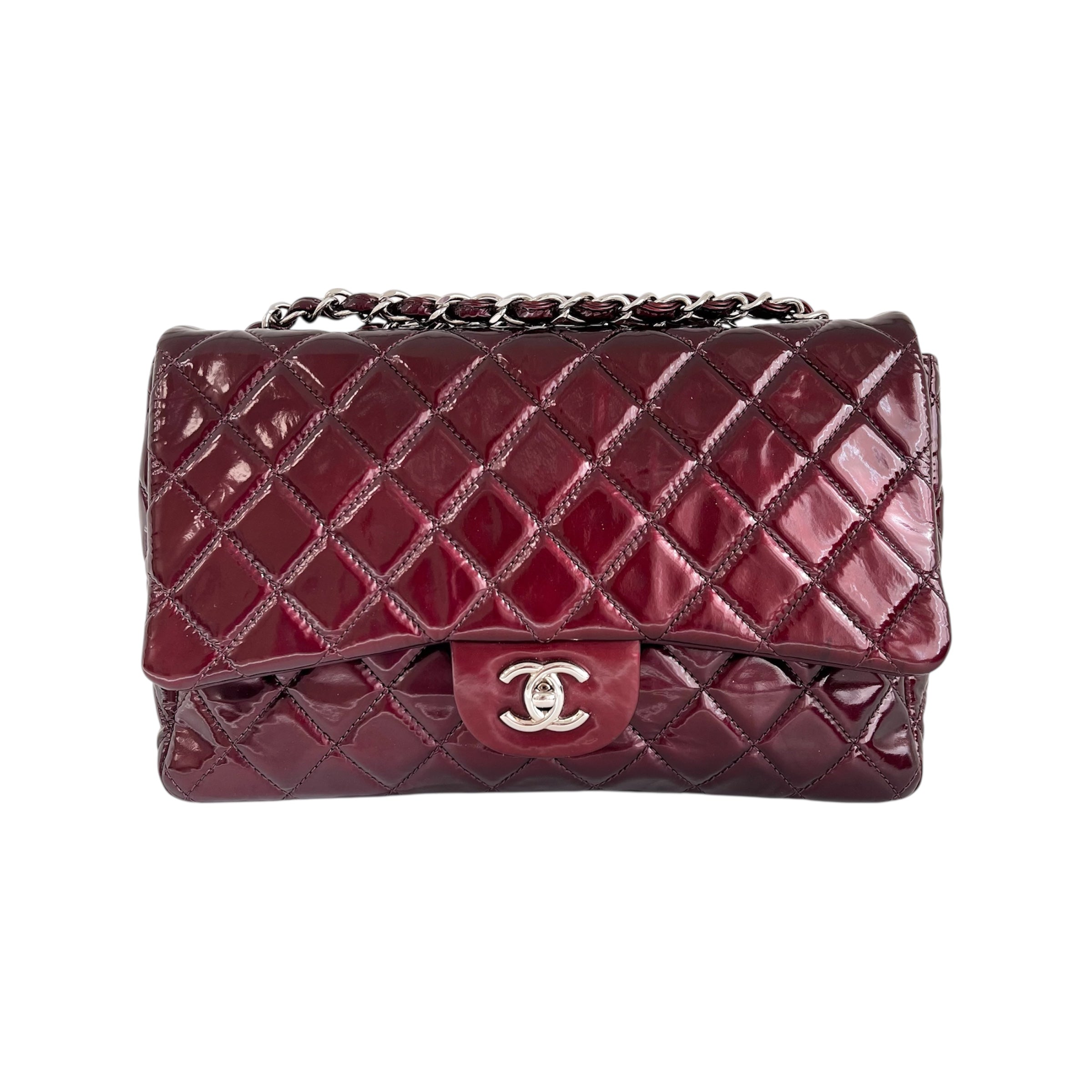Burgundy Quilted Patent Leather Single Flap Bag w/SHW