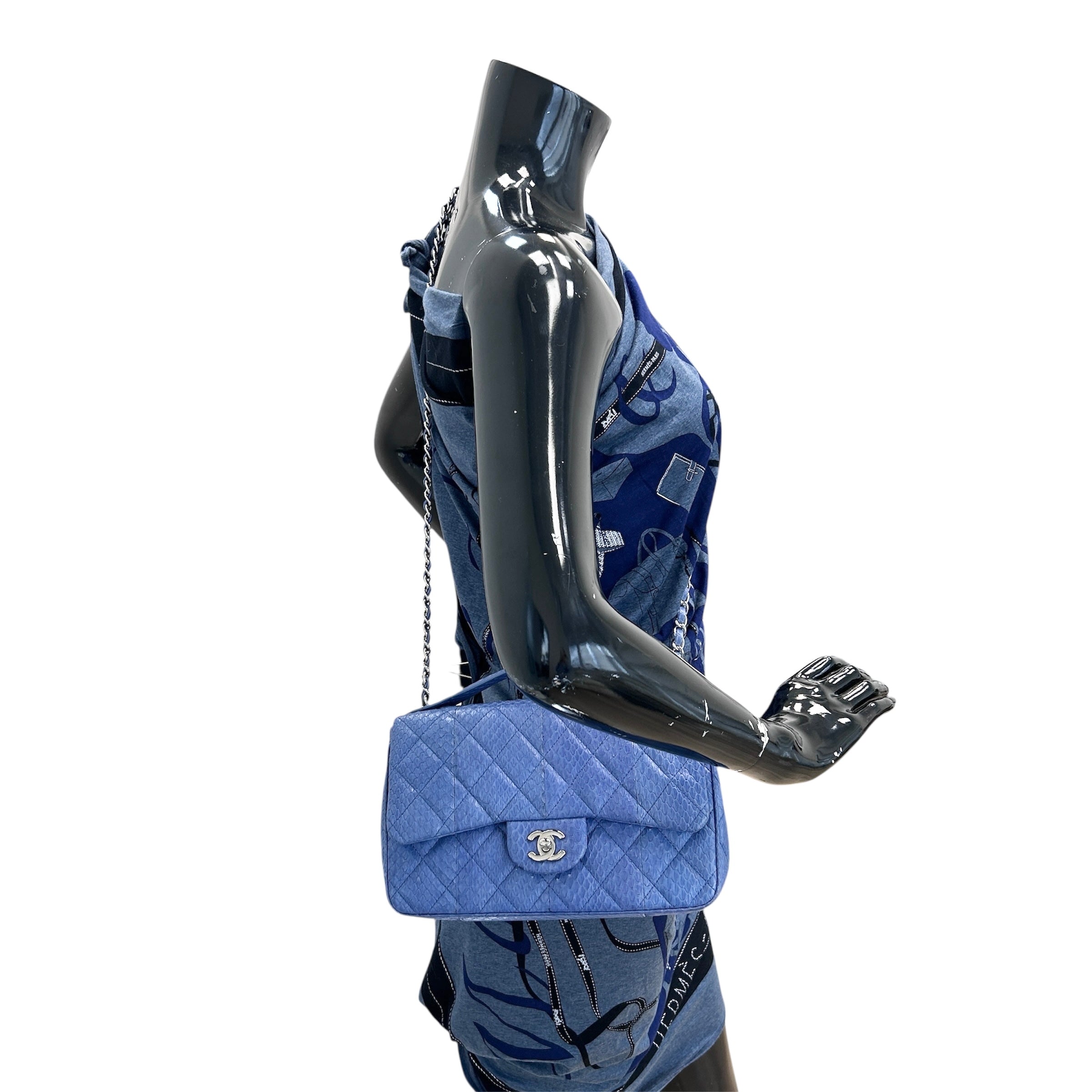 Blue Snakeskin Jumbo Easy Carry Flap Bag w/SHW