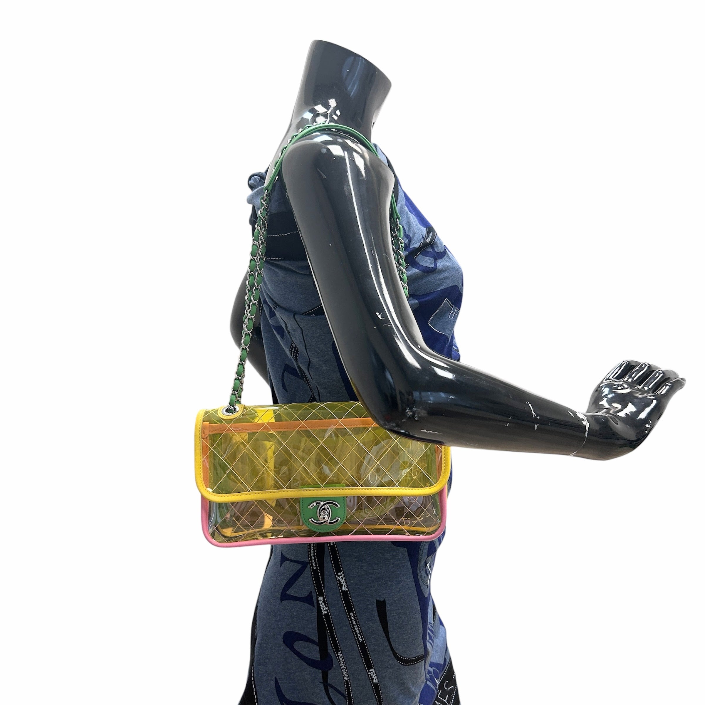 Yellow/Green/Pink PVC Coco Splash Mini Flap Bag w/SHW